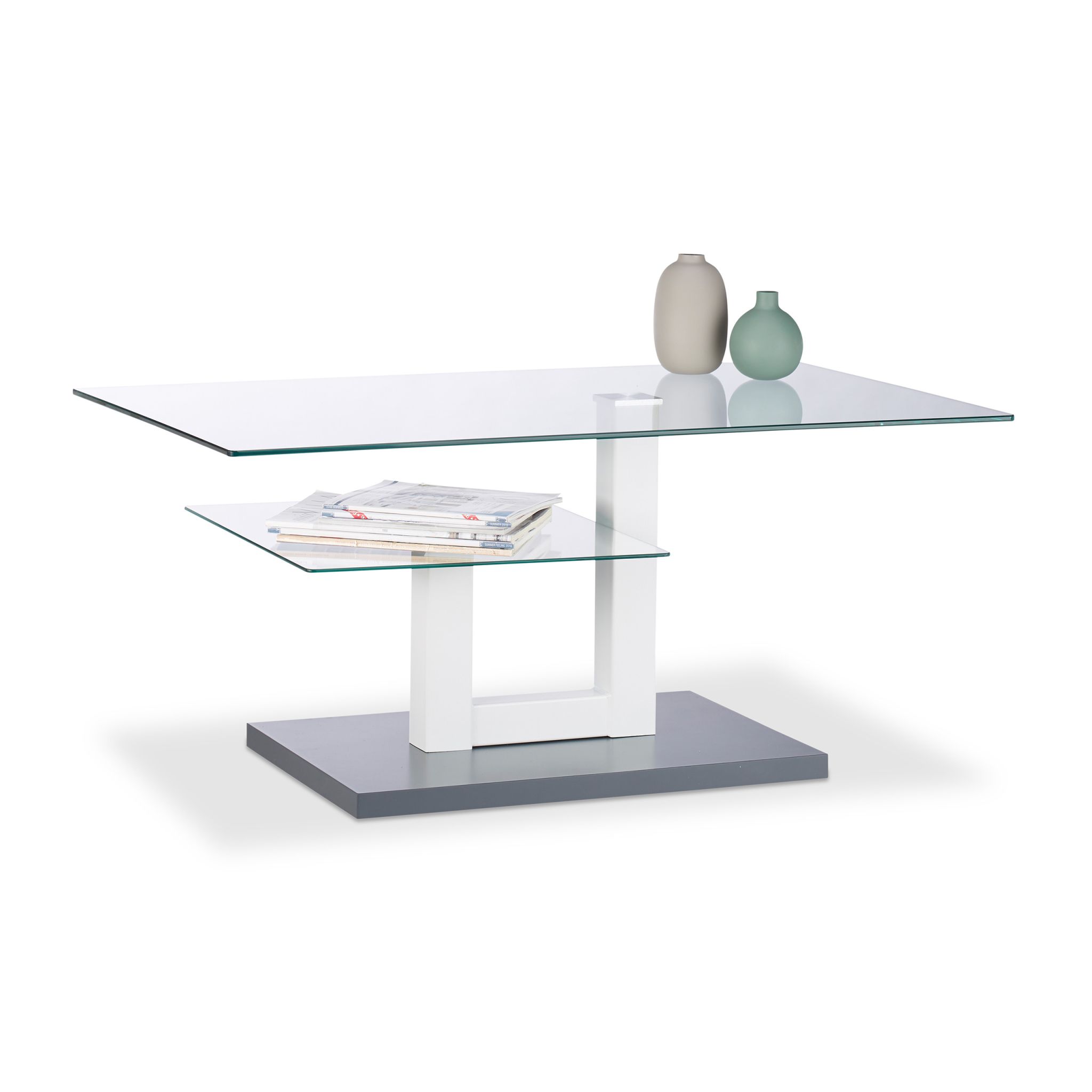 Couchtisch Glas mit Ablage Weiss-Transparent-Grau