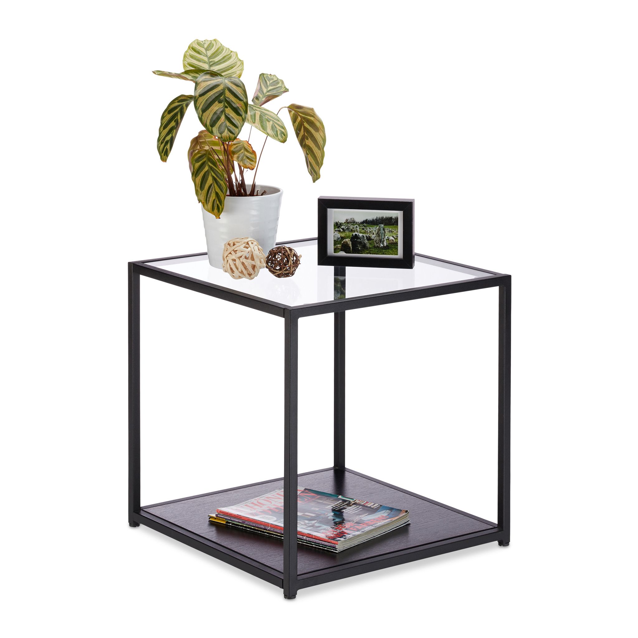 Beistelltisch Glas mit 2 Ablagen Schwarz-Transparent
