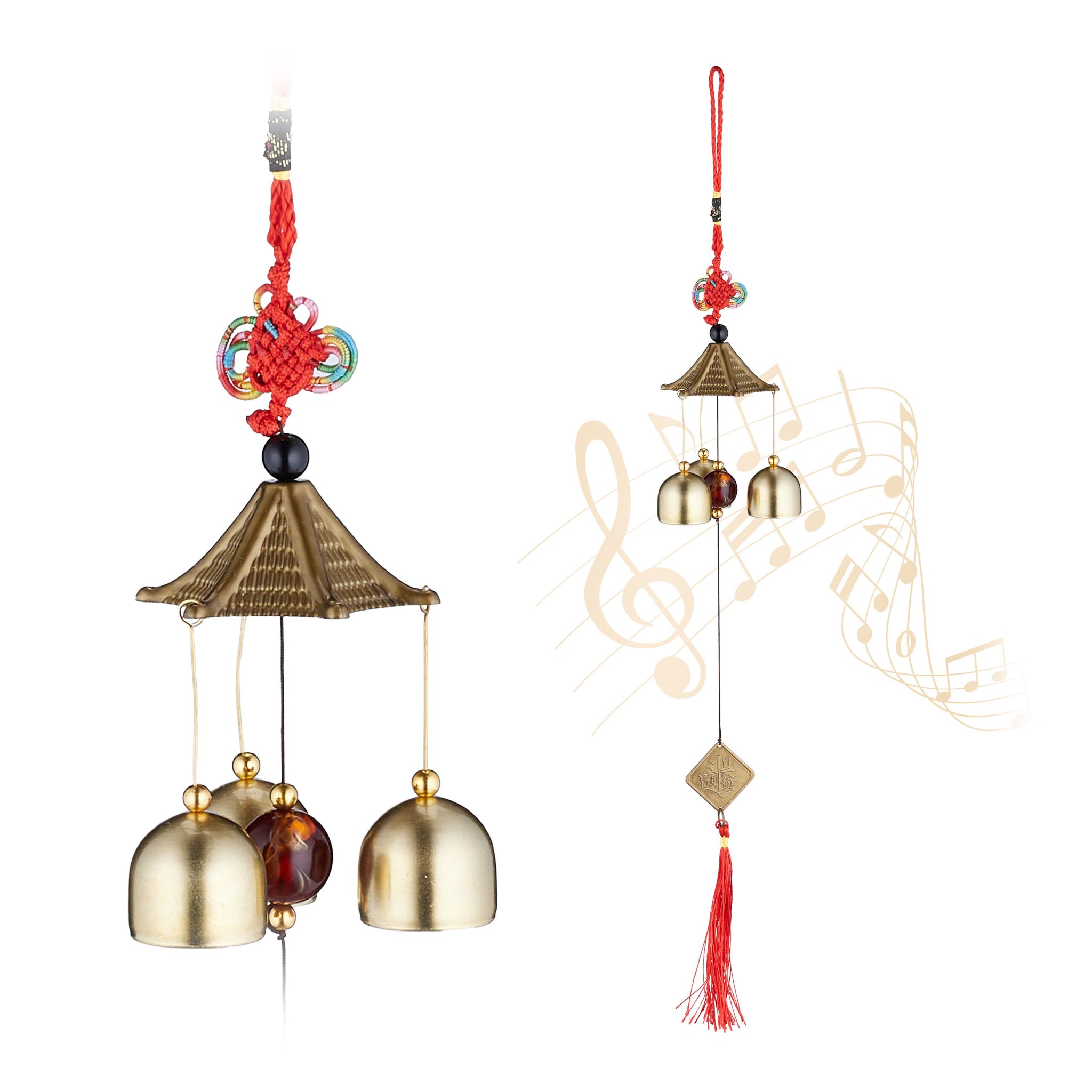 Windspiel Feng Shui 2er-Set Gold-Rot-Schwarz