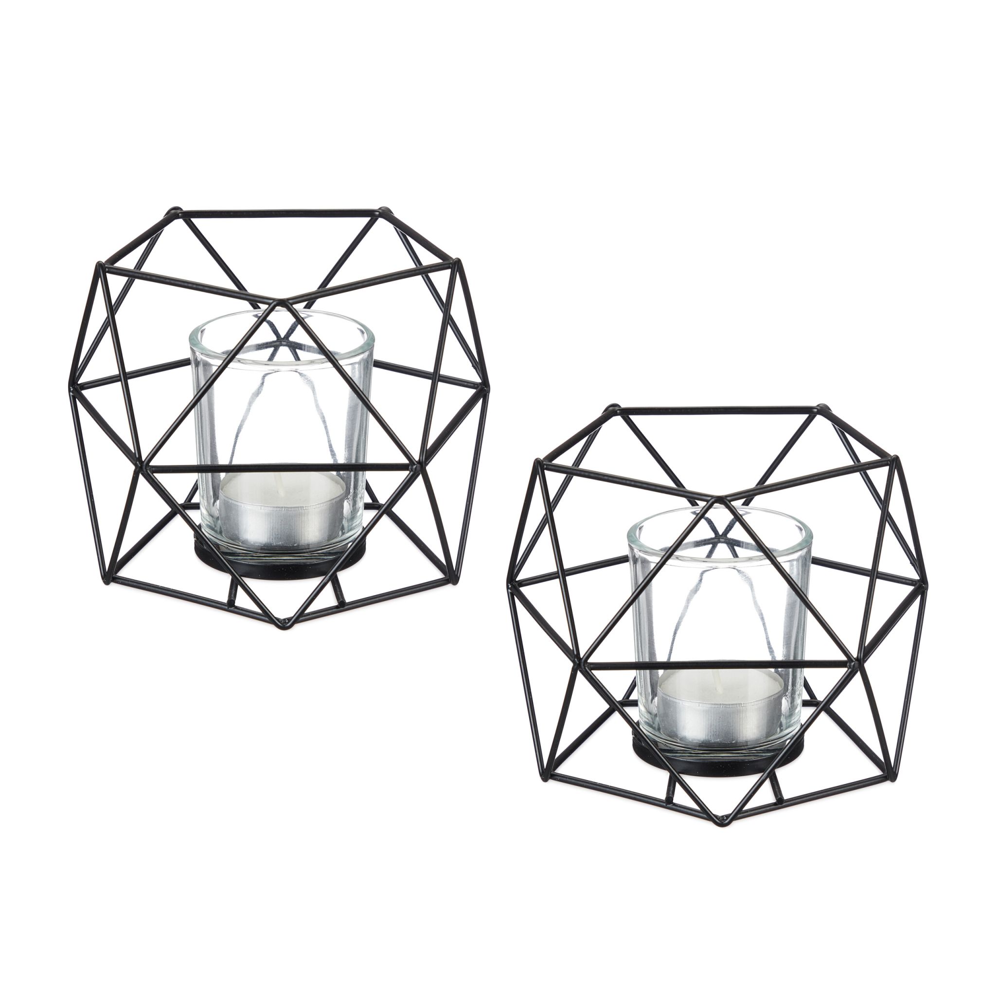 Geometrischer Teelichthalter 2er-Set Schwarz