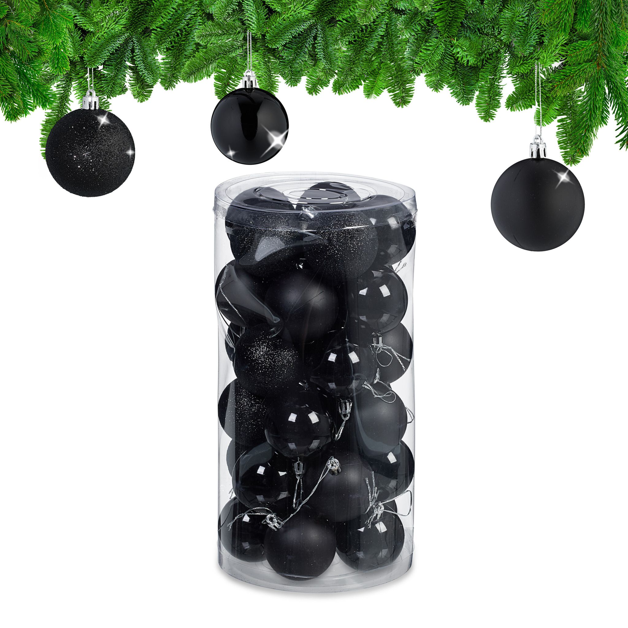 Weihnachtskugeln im 30er-Set Schwarz-Silber
