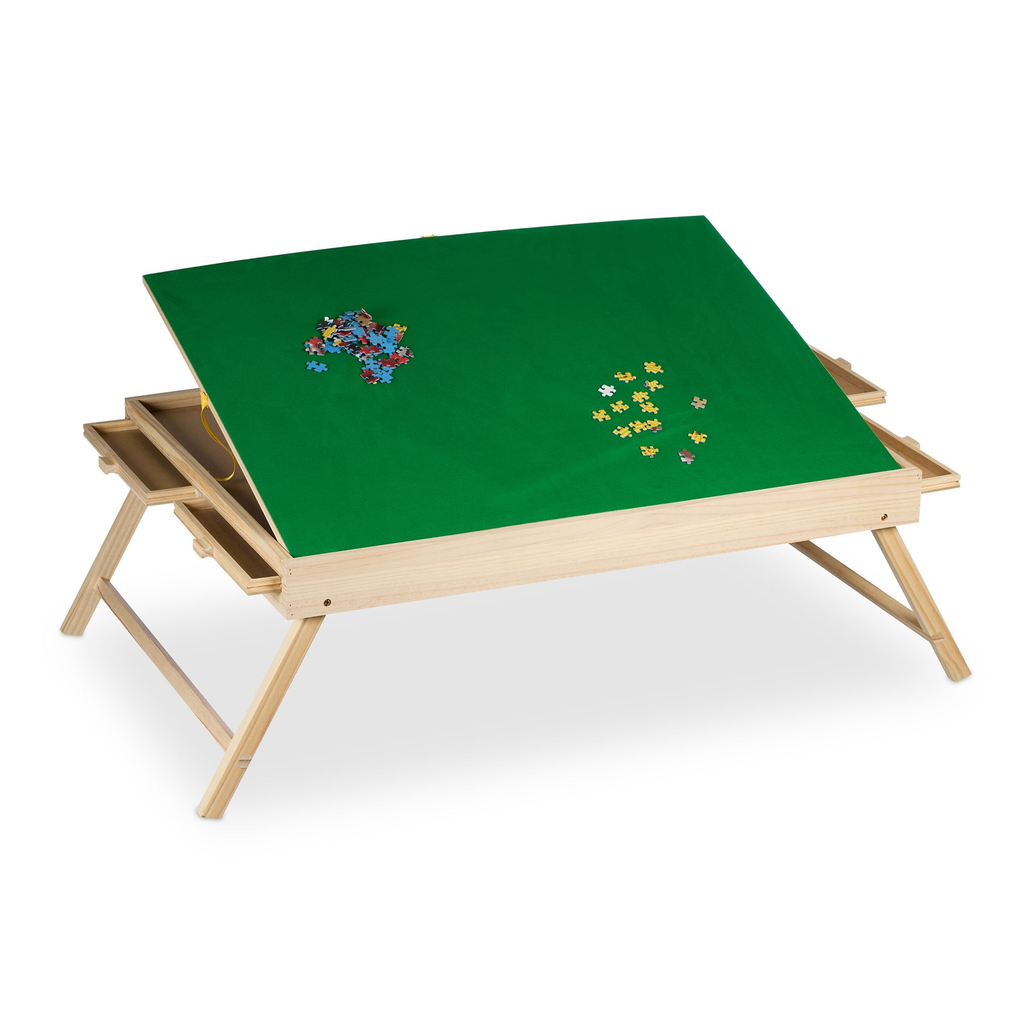Puzzletisch mit 4 Schubladen Gelb-Grün-Hellbraun