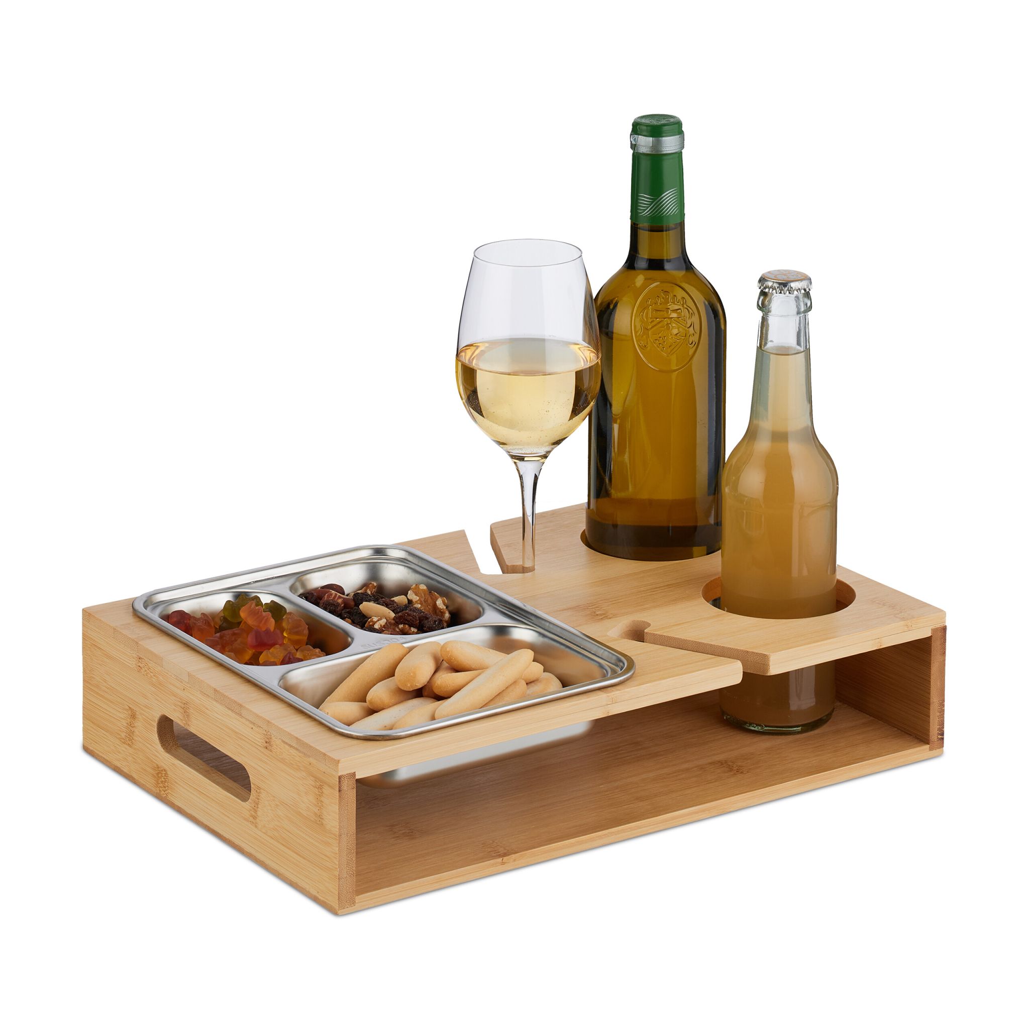 Couchbar mit Edelstahlschale Hellbraun-Silber