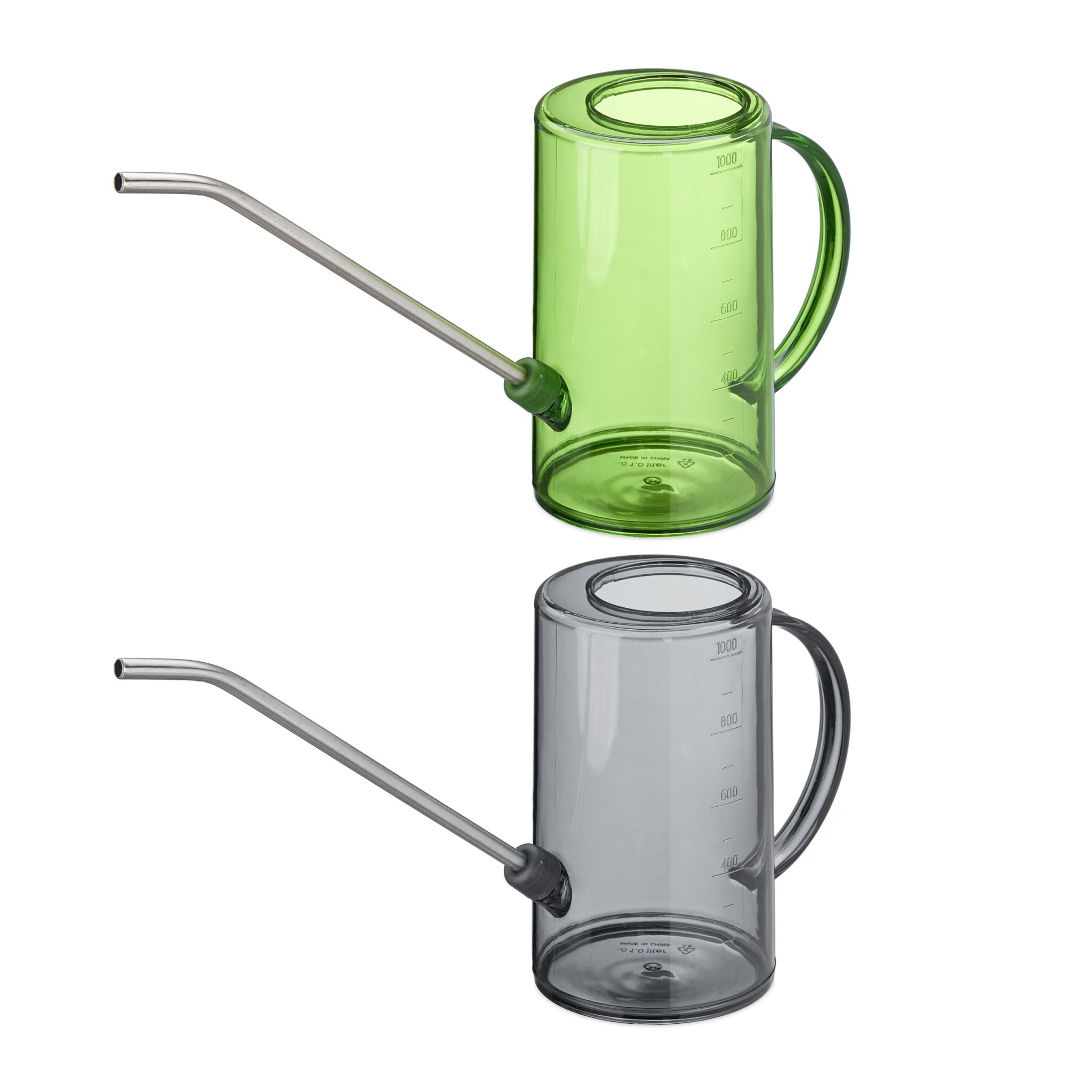 Giesskanne Zimmerpflanzen 1 Liter 2er-Set Grün-Silber-Grau