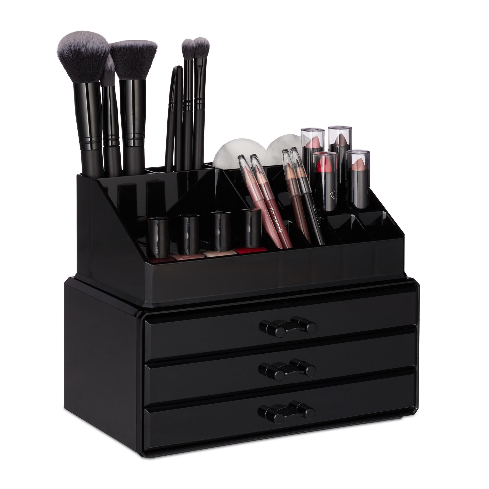 Make Up Organizer mit 3 Schubladen Schwarz