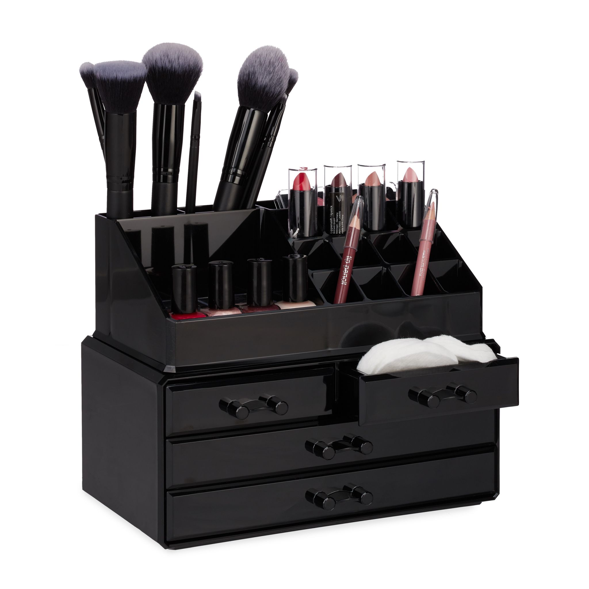 Make Up Organizer mit 4 Schubfächern Schwarz