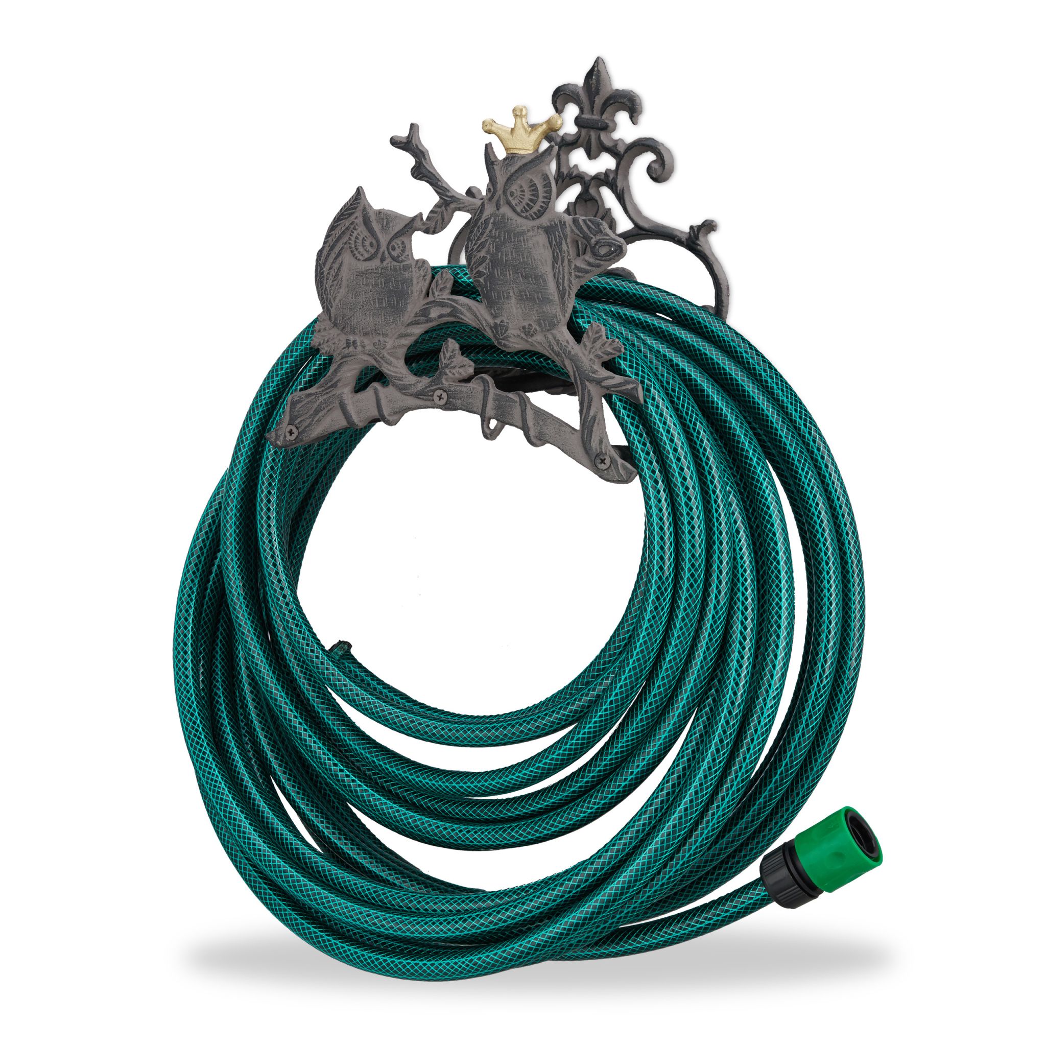 Gartenschlauchhalter Gusseisen Eule Gold-Grau