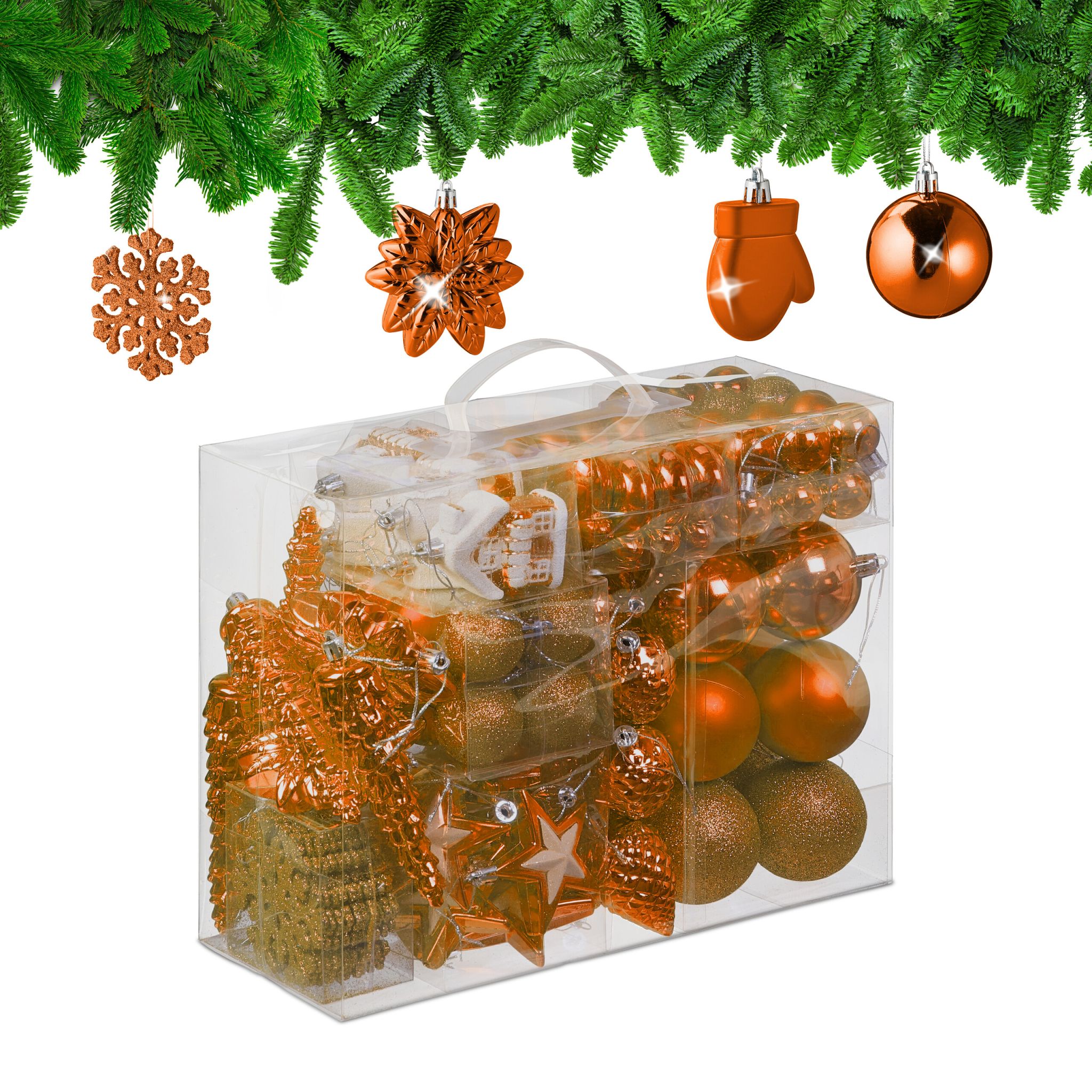 Weihnachtskugeln im 100er-Set Orange-Weiss-Silber