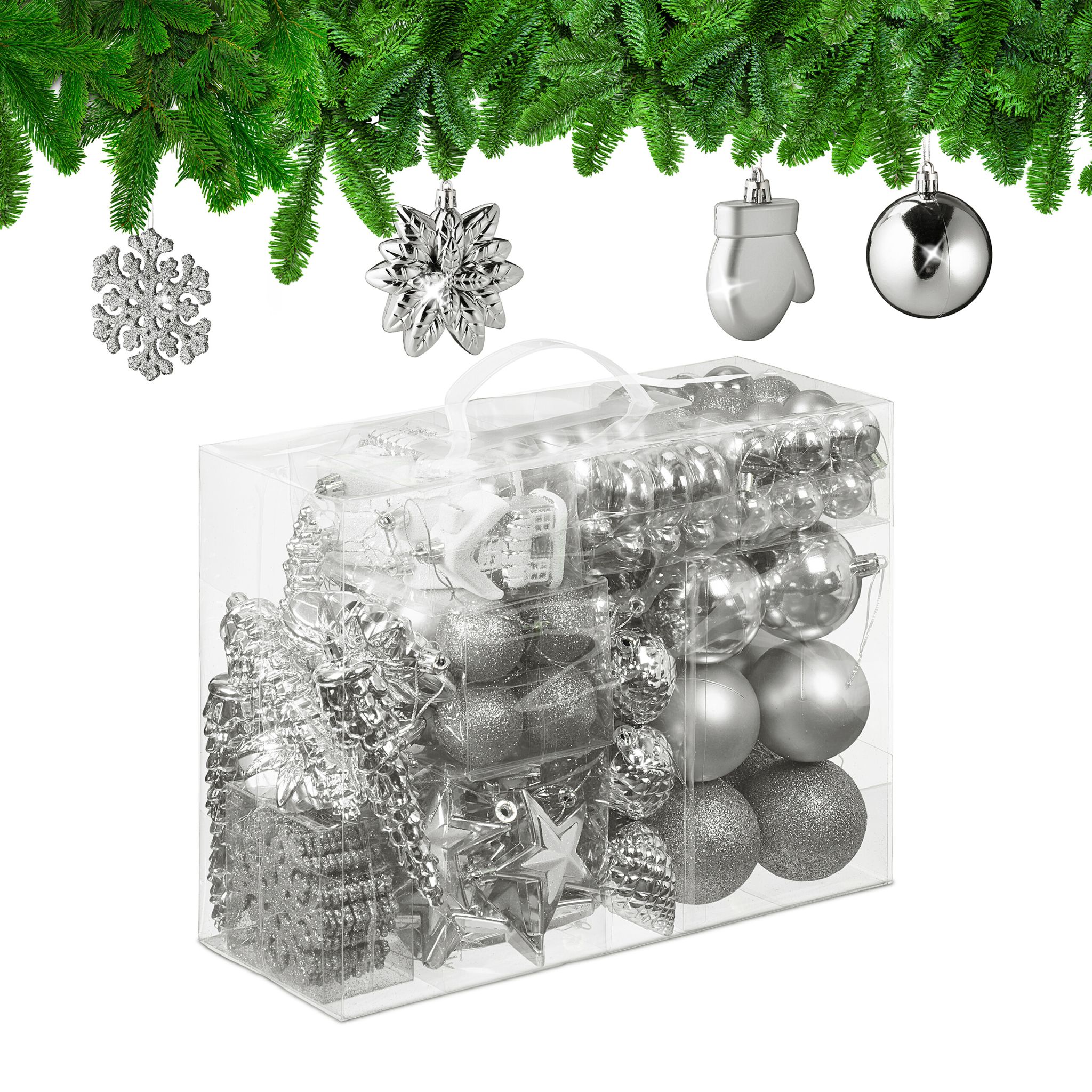 Weihnachtskugeln im 100er-Set Silber-Weiss