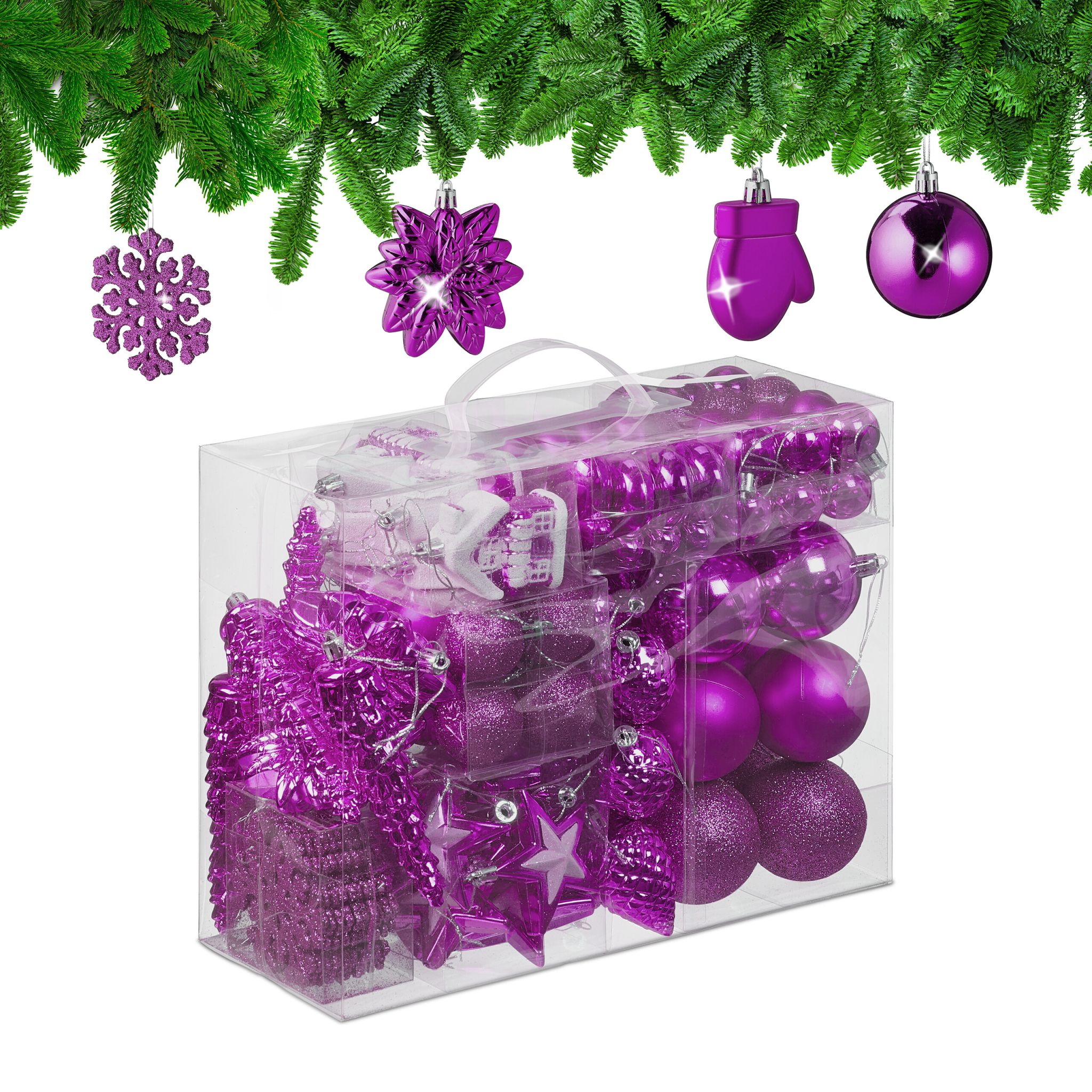 Weihnachtskugeln im 100er-Set Pink-Weiss-Silber