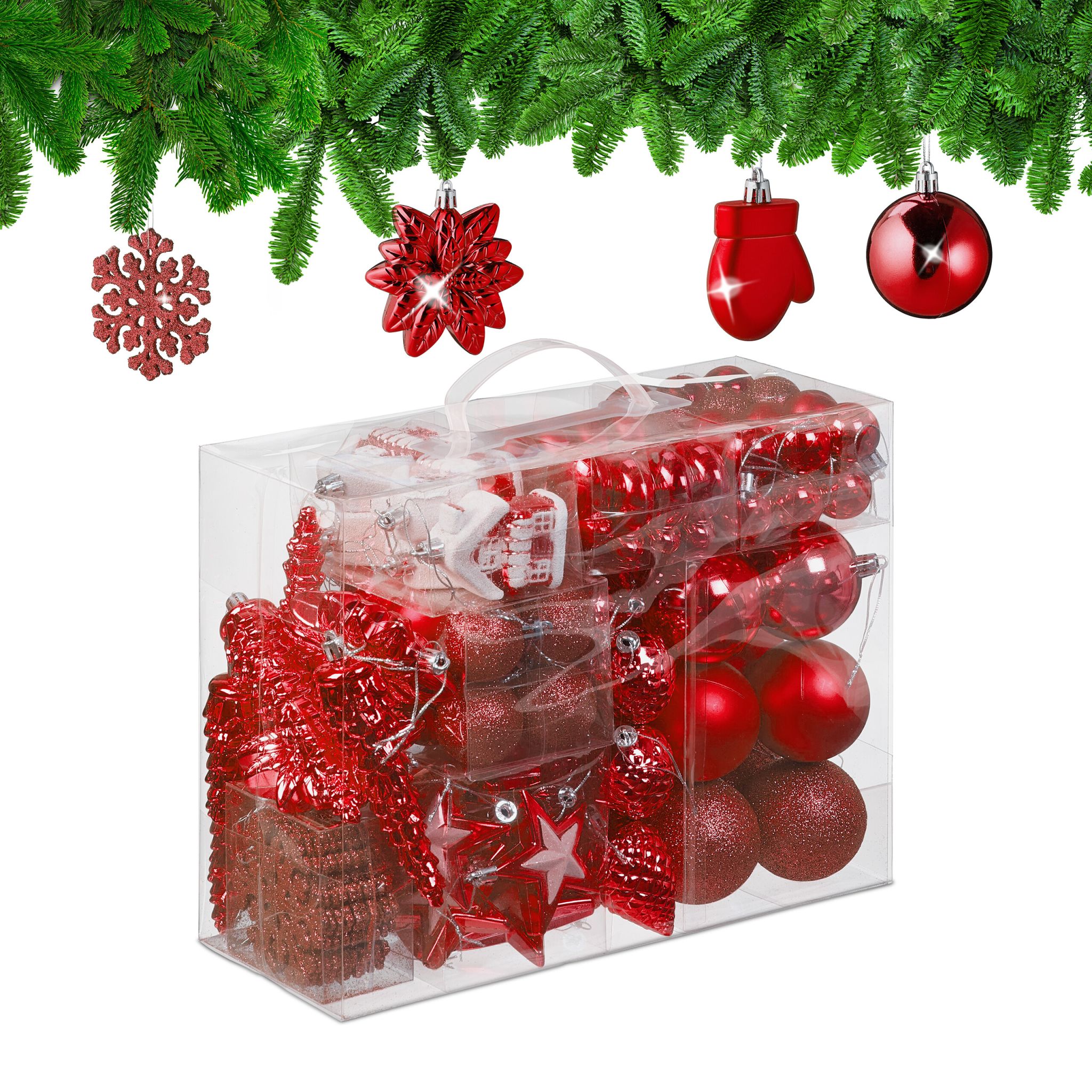 Weihnachtskugeln im 100er-Set Rot-Weiss-Silber