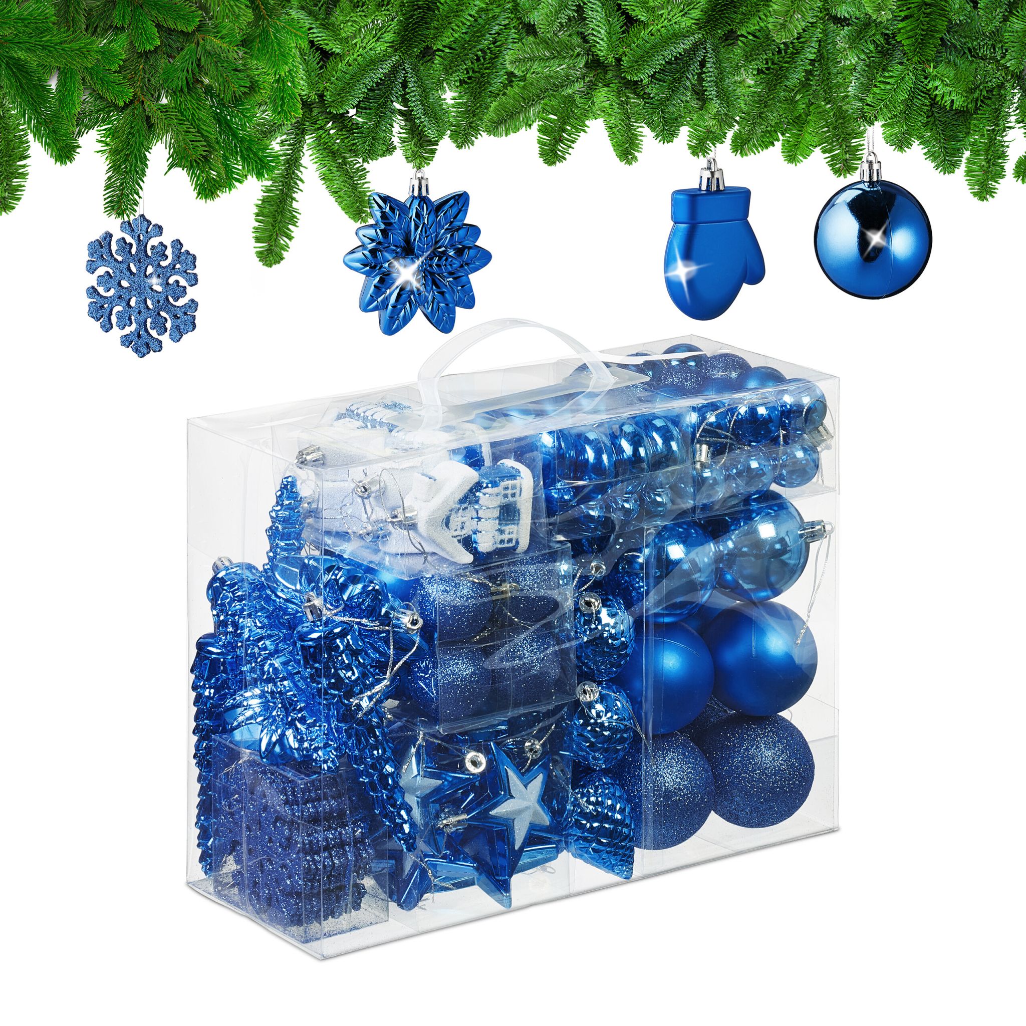 Weihnachtskugeln im 100er-Set Blau-Weiss-Silber