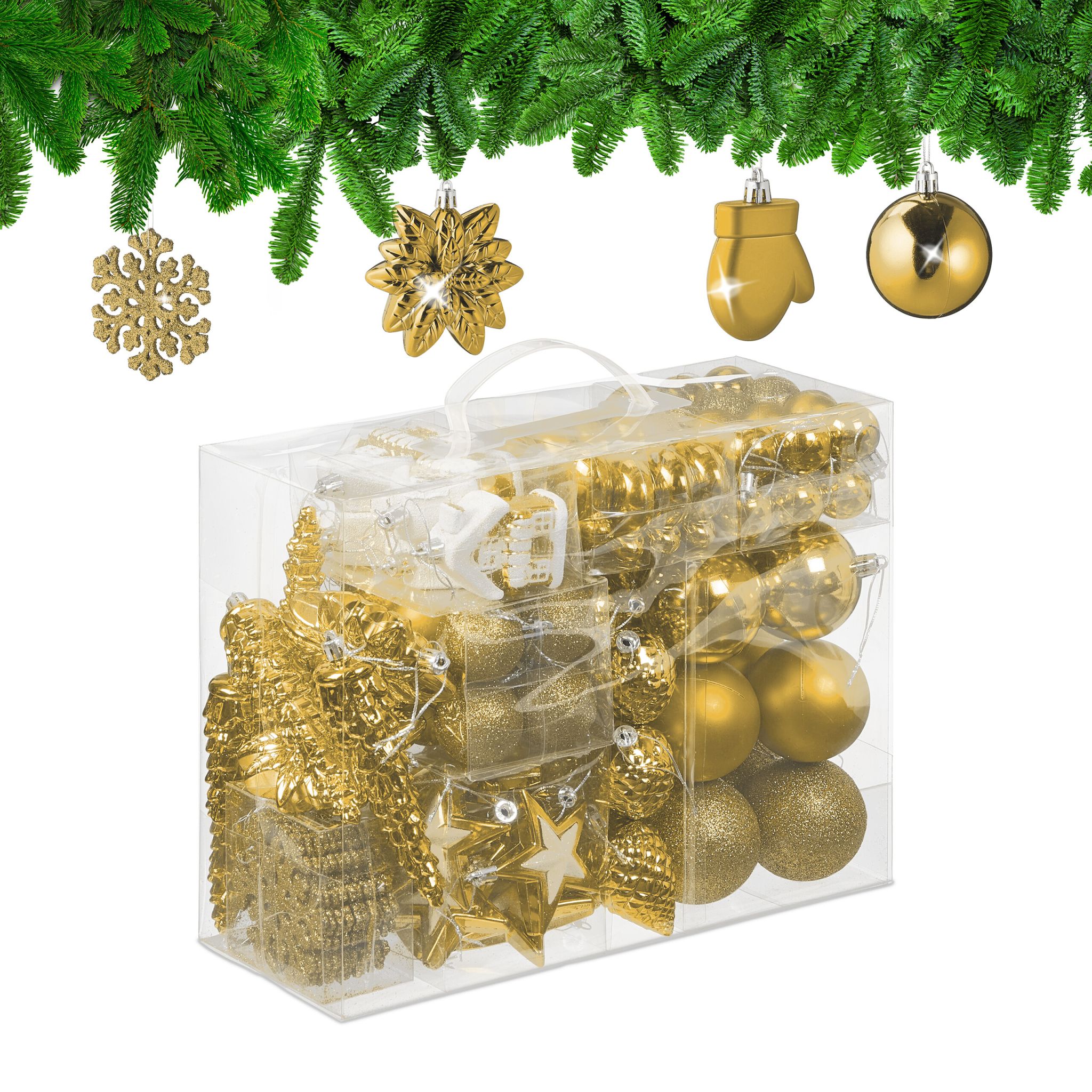Weihnachtskugeln im 100er-Set Gold-Weiss-Silber