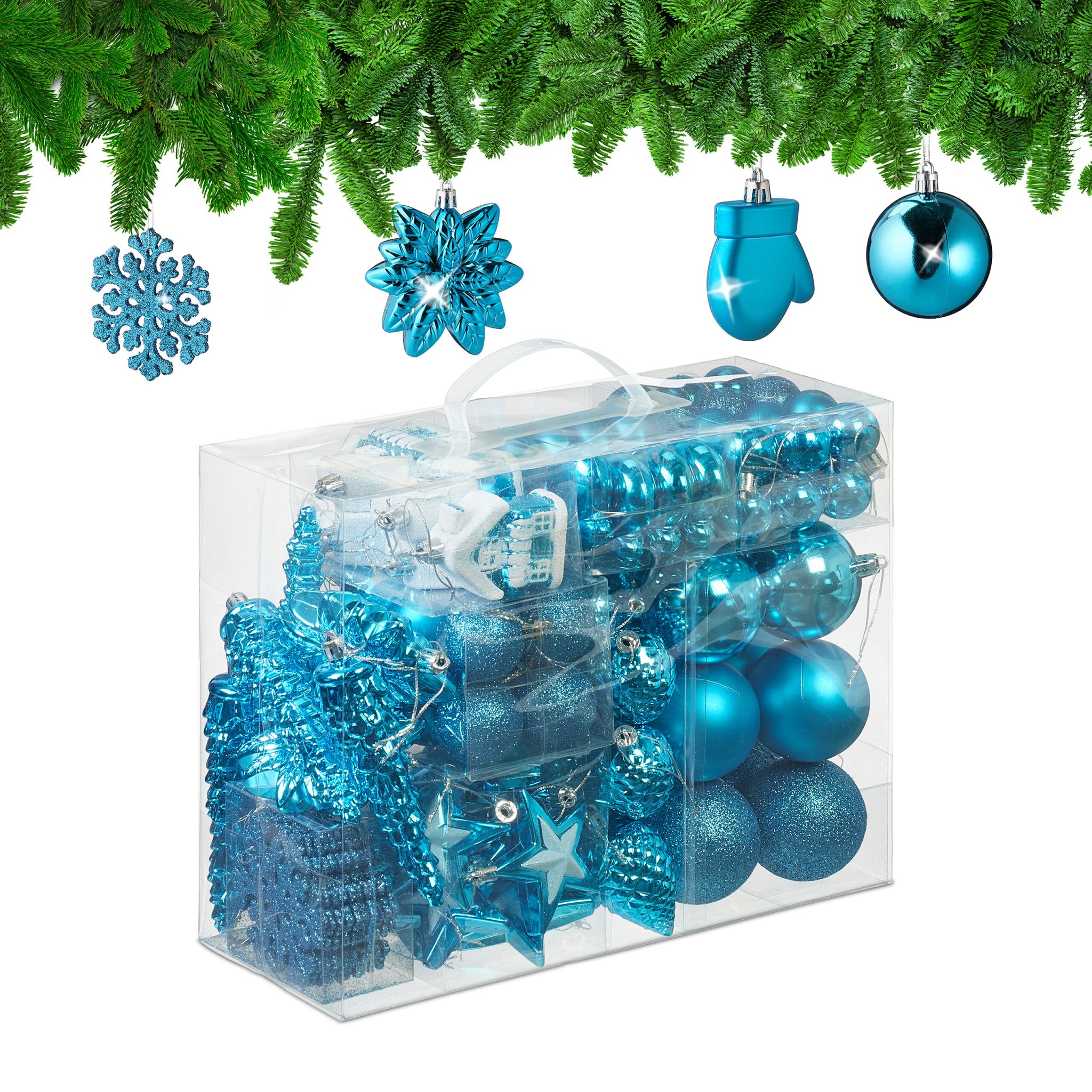 Weihnachtskugeln im 100er-Set Türkis-Weiss-Silber