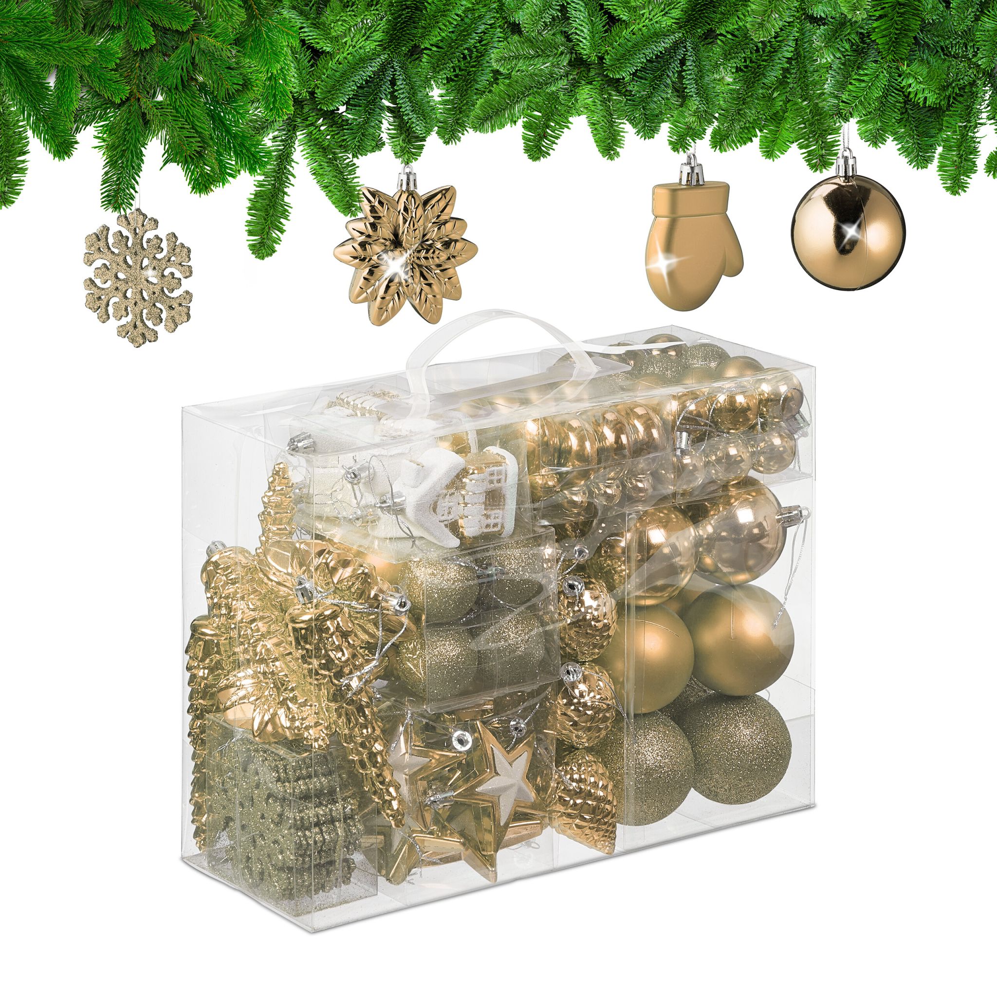 Weihnachtskugeln im 100er-Set Creme-Weiss-Silber
