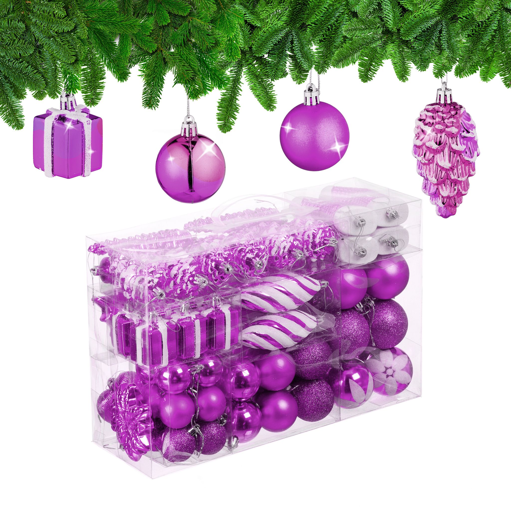 Weihnachtskugeln im 72er-Set Pink-Weiss