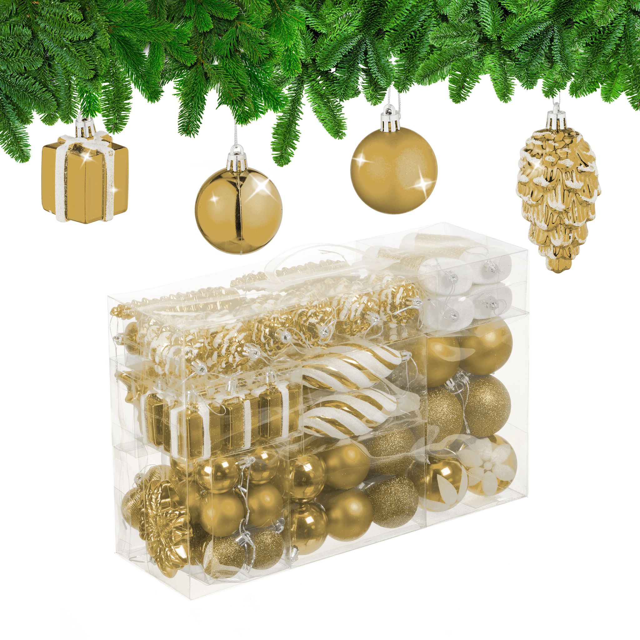 Weihnachtskugeln im 72er-Set Gold-Weiss