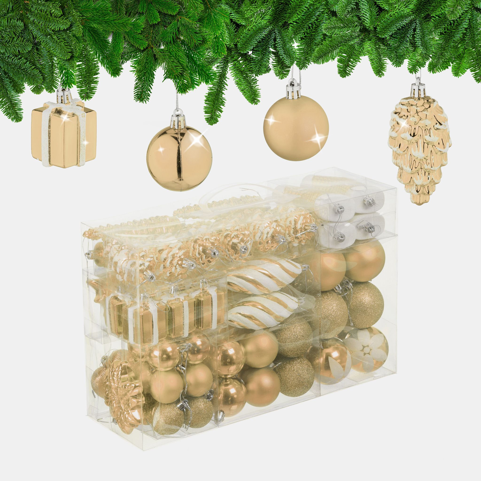 Weihnachtskugeln im 72er-Set Creme-Weiss
