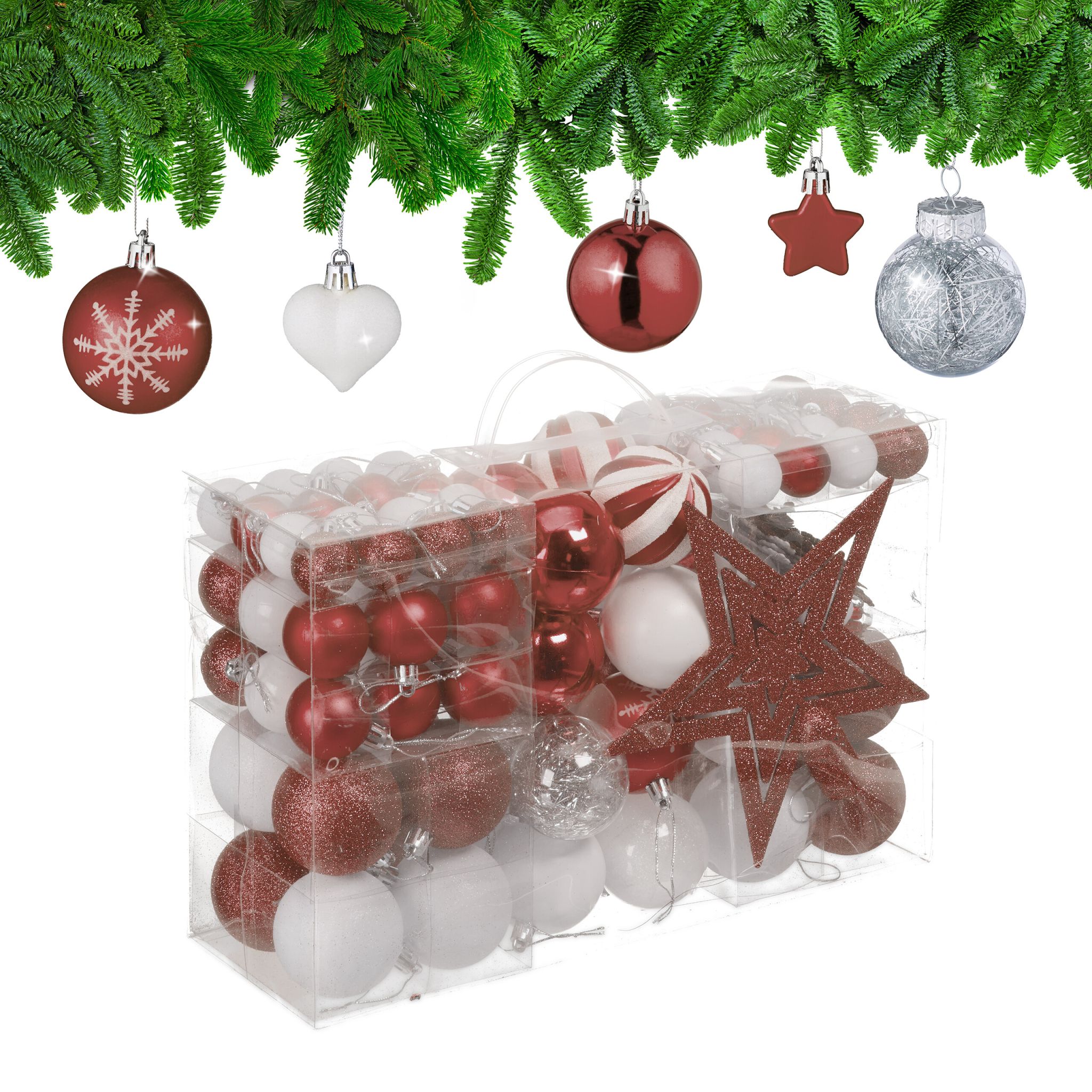Weihnachtskugeln im 101er-Set Braun-Weiss-Silber