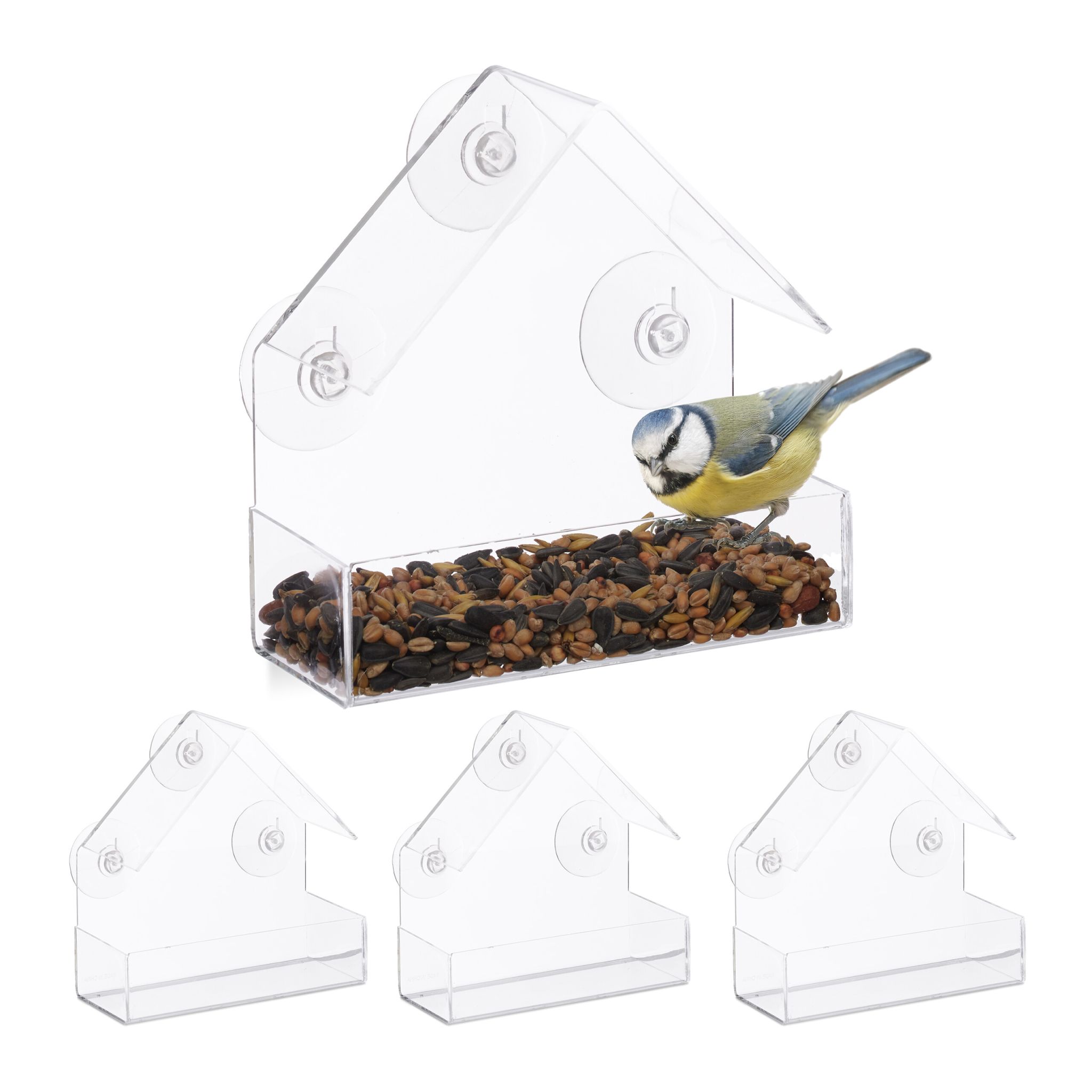Fenster-Vogelfutterhaus 4er-Set Transparent
