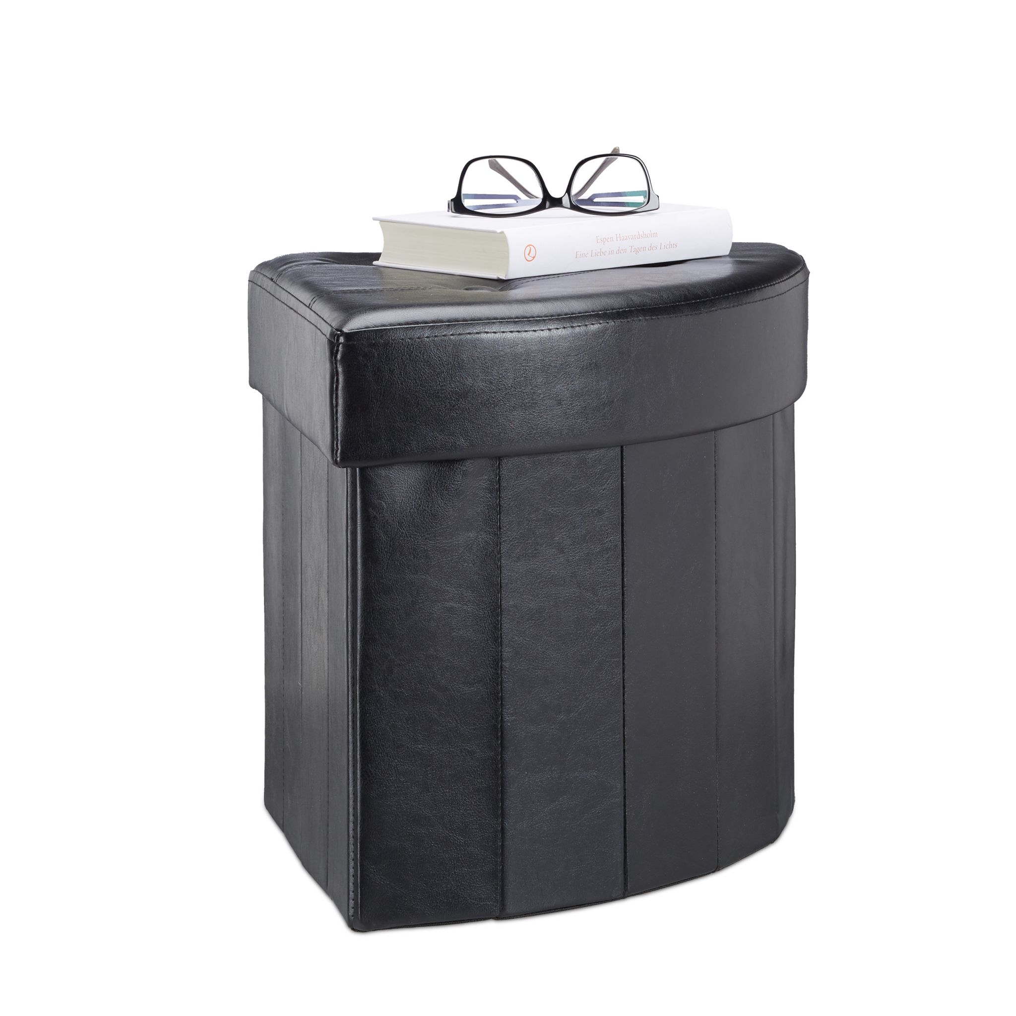 Eckiger Hocker mit Stauraum Schwarz