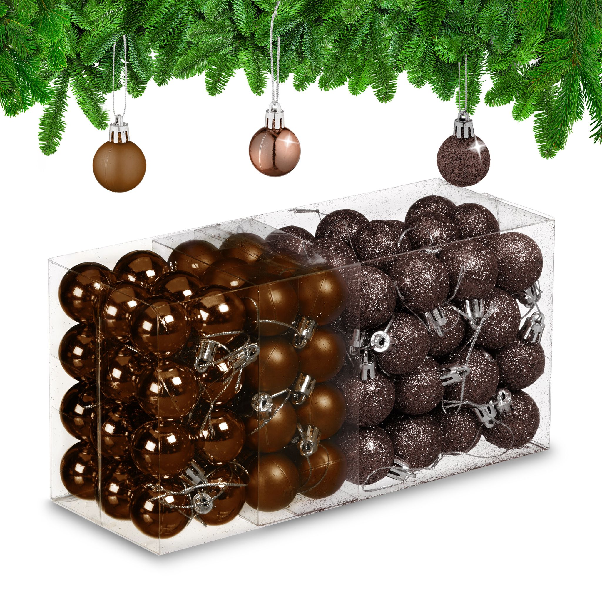 Weihnachtskugeln im 96er-Set Braun-Silber