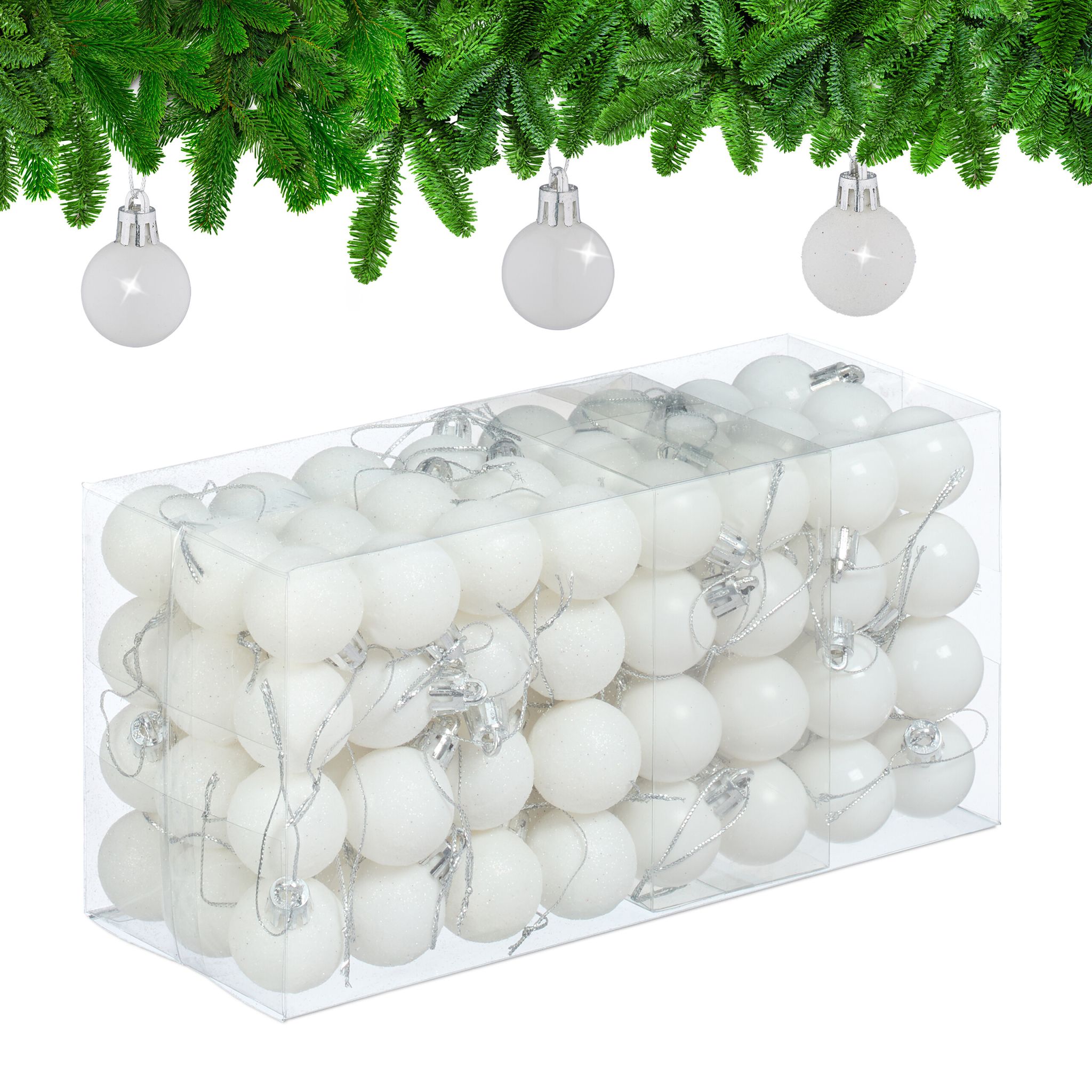 Weihnachtskugeln im 96er-Set Weiss-Silber