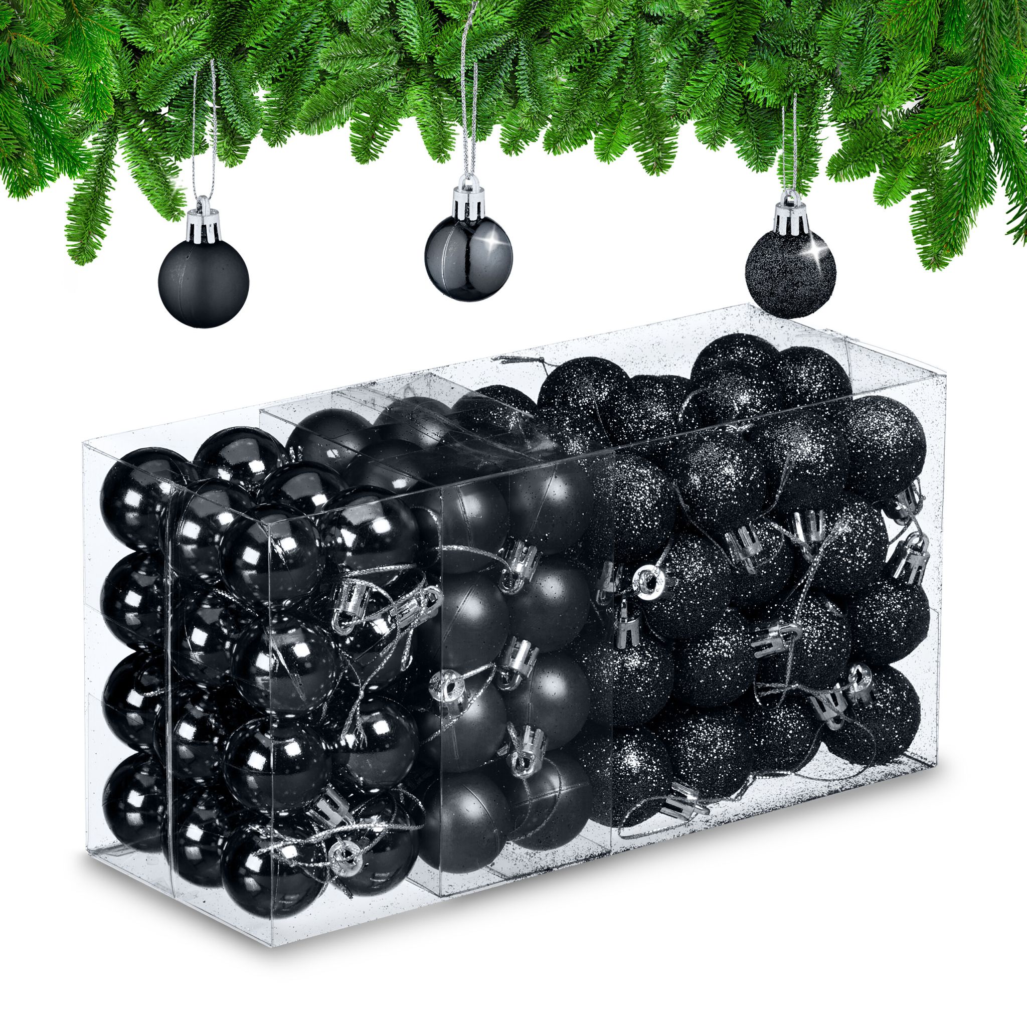 Weihnachtskugeln im 96er-Set Schwarz-Silber