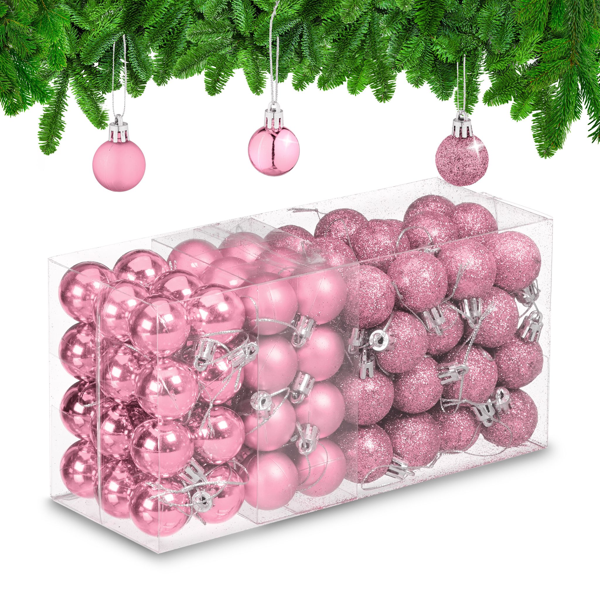 Weihnachtskugeln im 96er-Set Rosa-Silber
