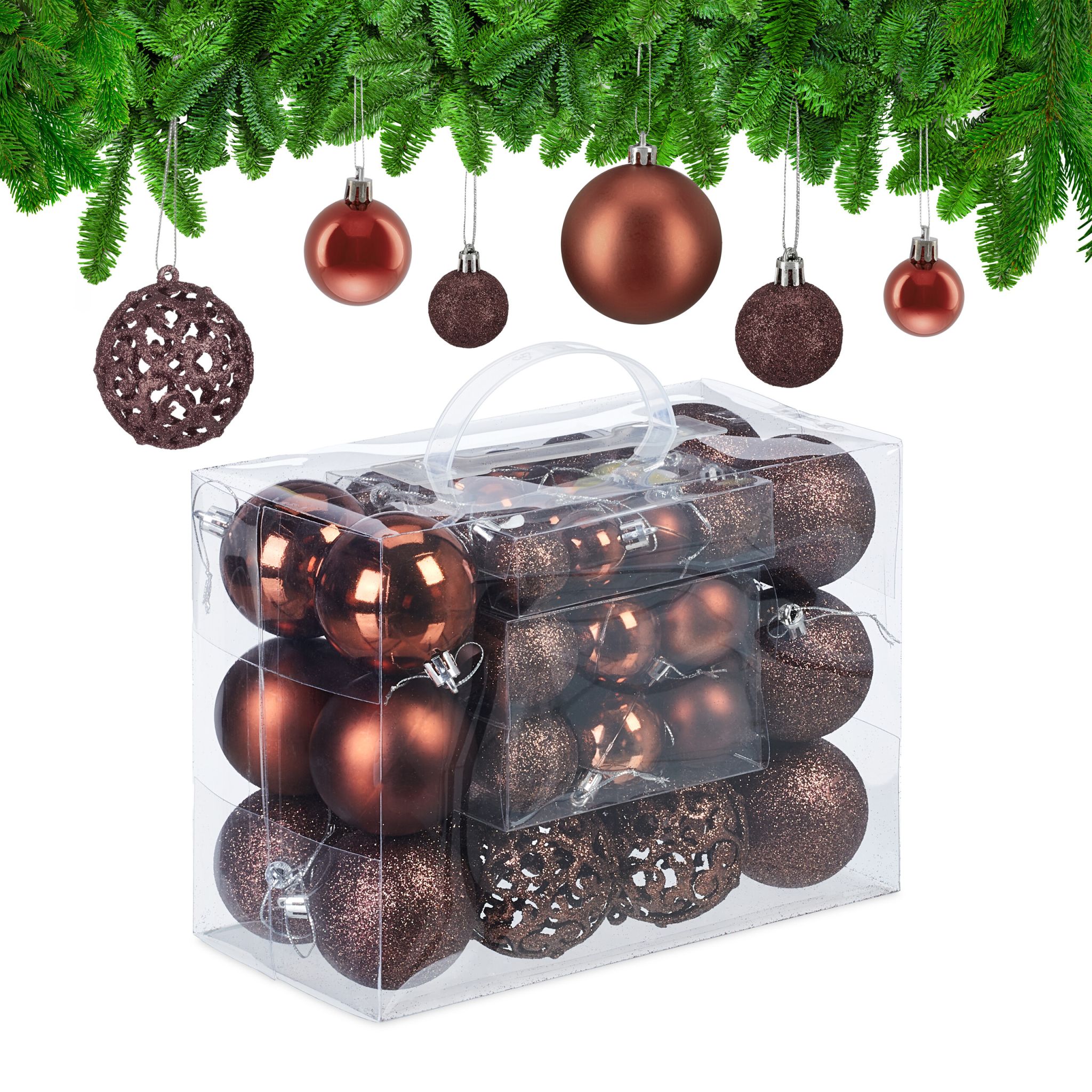 Weihnachtskugeln im 50er-Set Braun-Silber