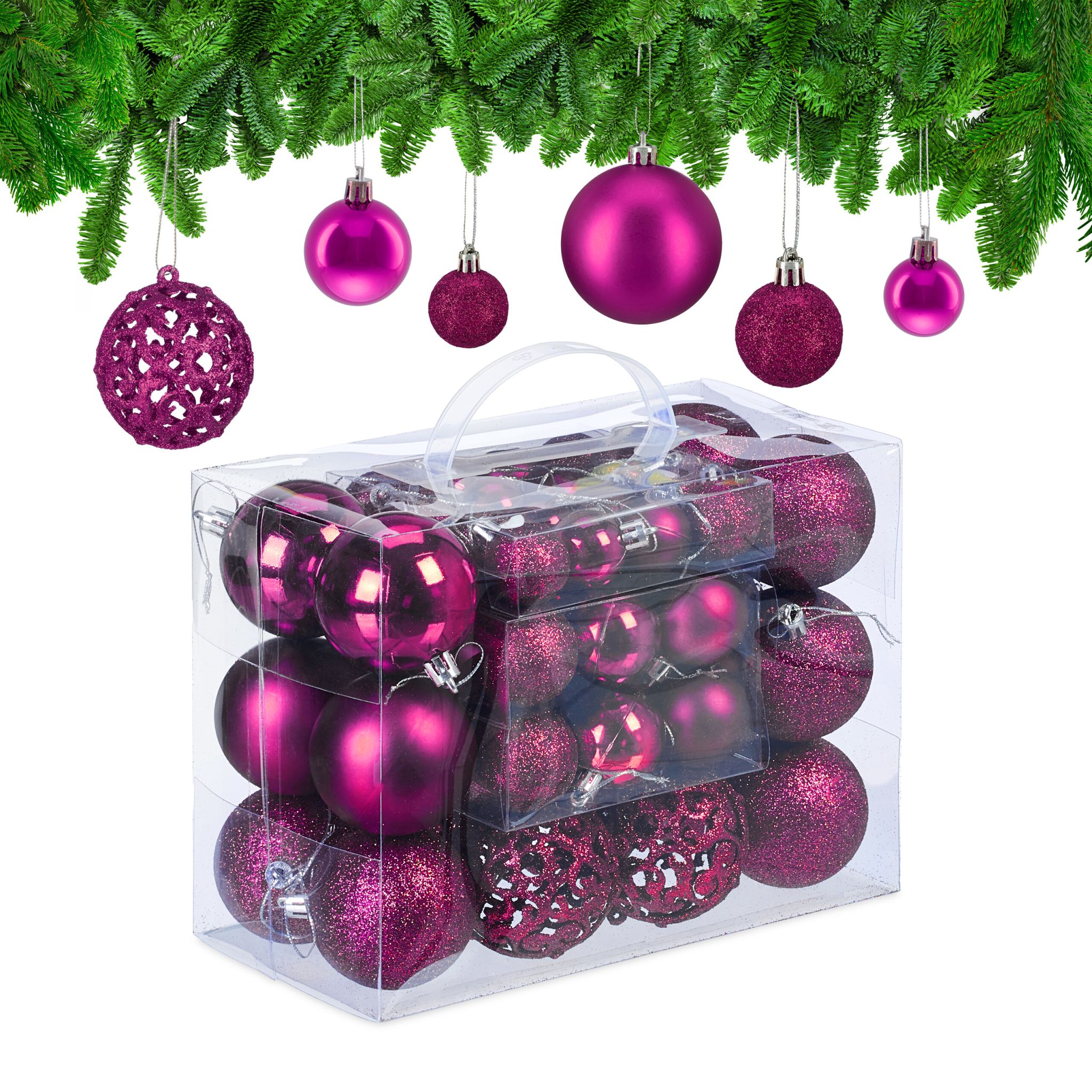 Weihnachtskugeln im 50er-Set Pink-Silber