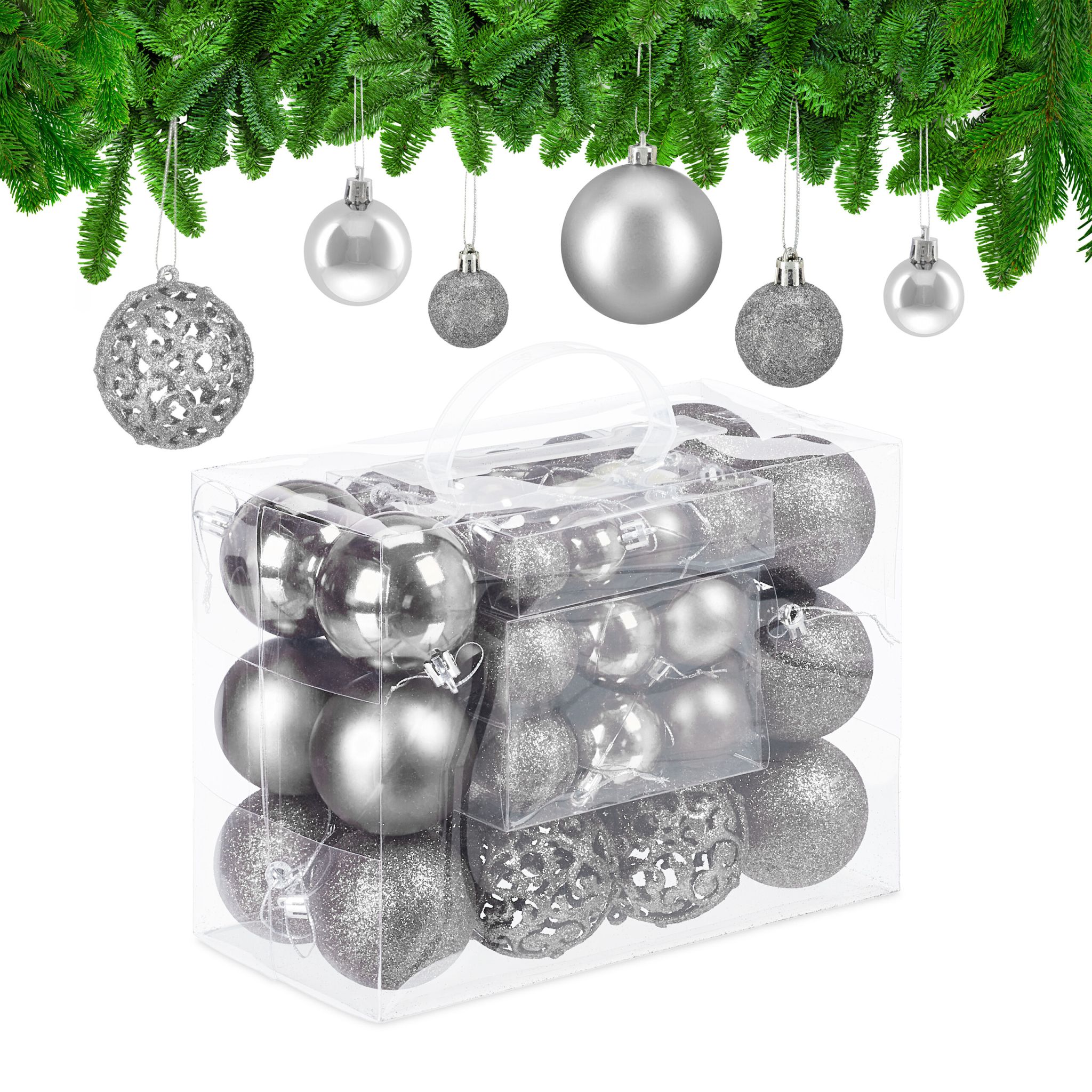 Weihnachtskugeln im 50er-Set Silber