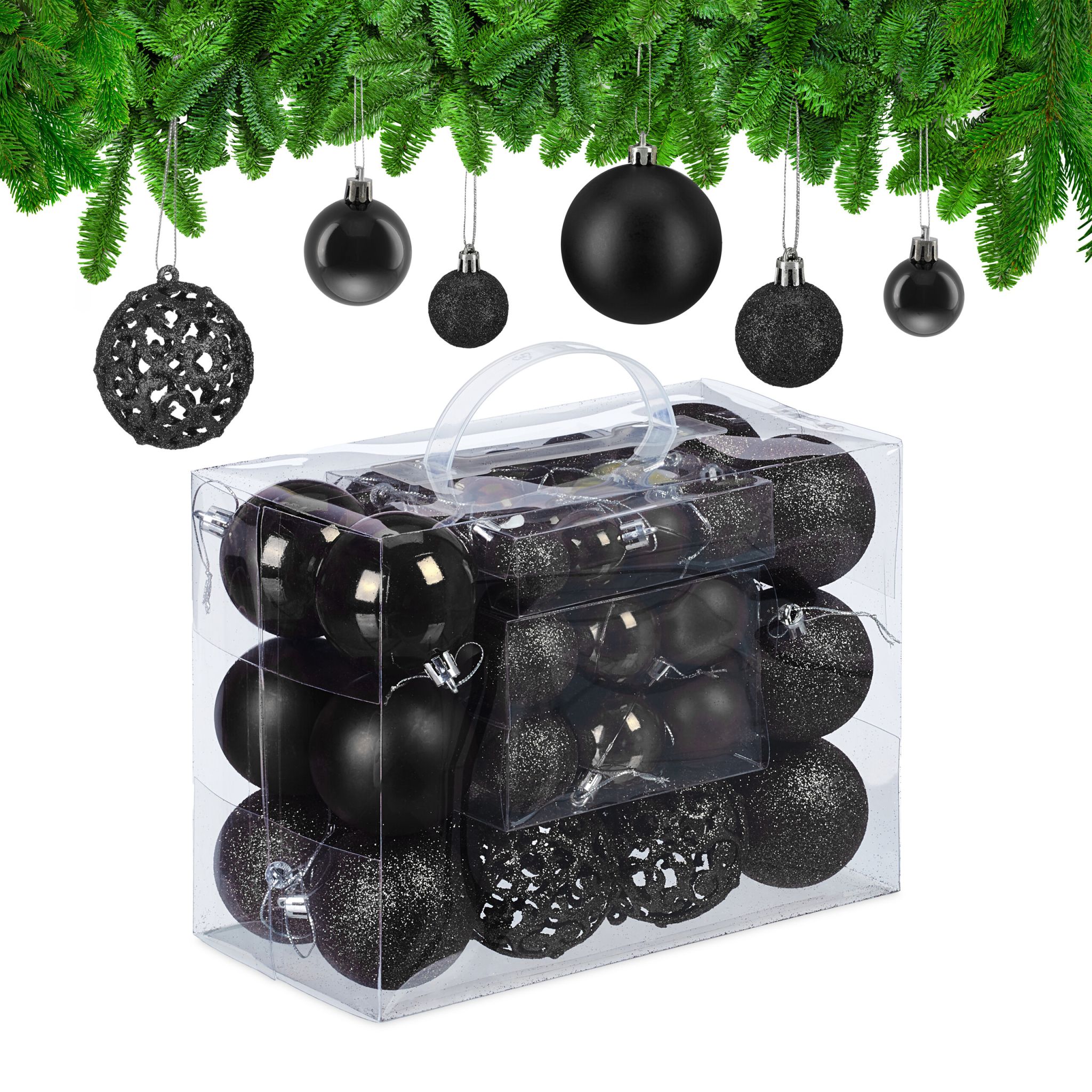 Weihnachtskugeln im 50er-Set Schwarz-Silber