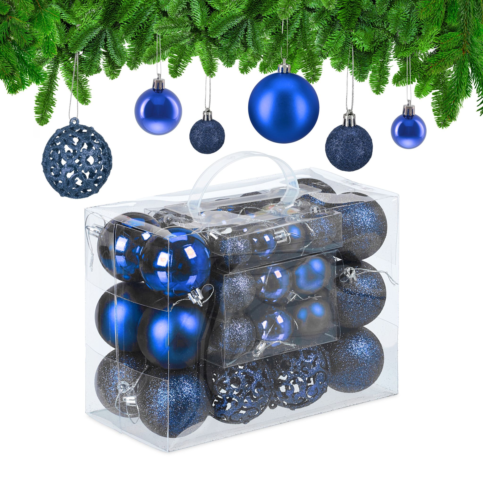 Weihnachtskugeln im 50er-Set Dunkelblau-Silber
