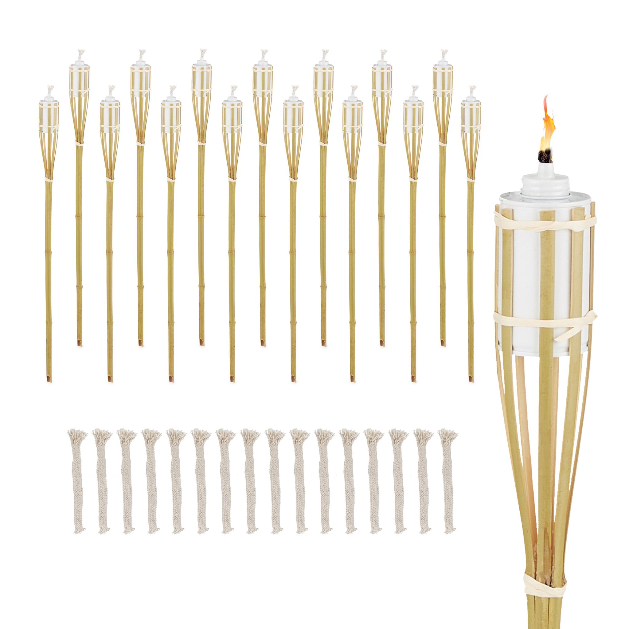 Gartenfackel Bambus 16er-Set Weiss-Creme-Hellbraun