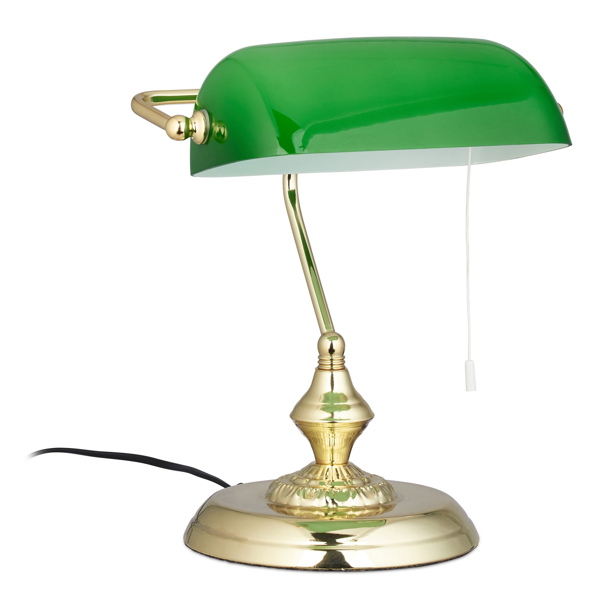 Bankerlampe mit Zugschalter Gold-Grün-Schwarz