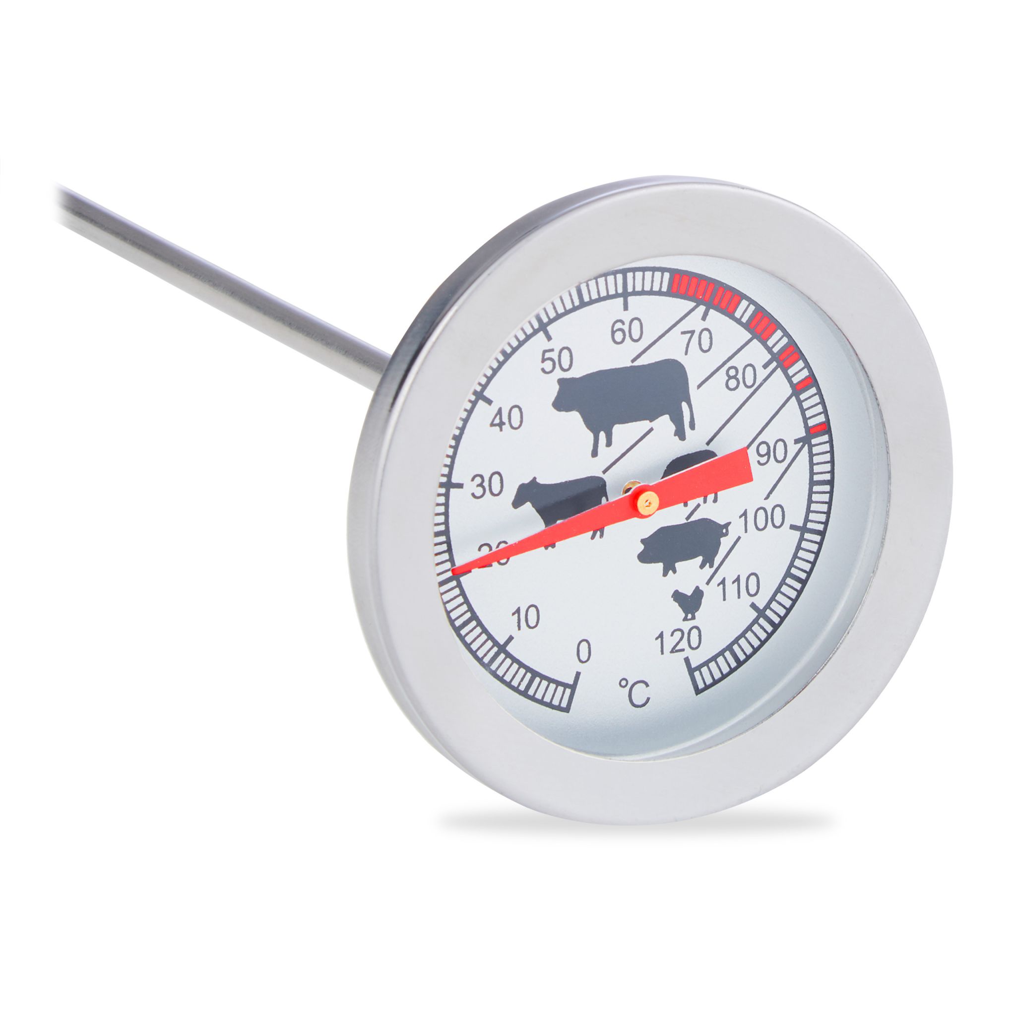 Analoges Edelstahl Einstichthermometer Dunkelgrün-Rot-Silber