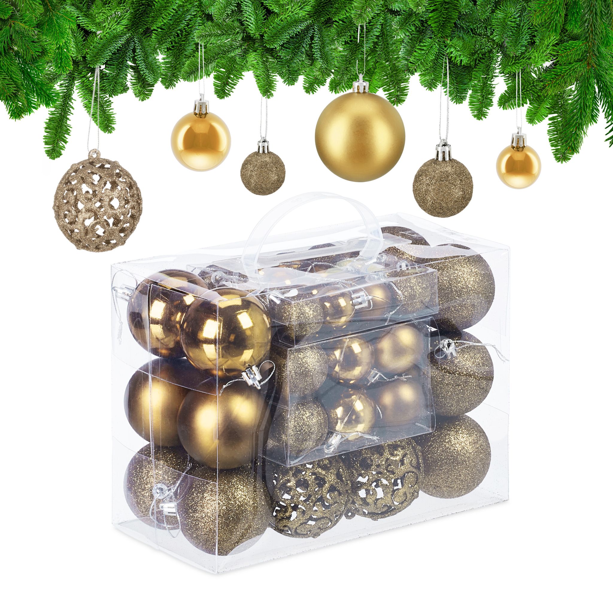 Weihnachtskugeln im 50er-Set Gold-Silber