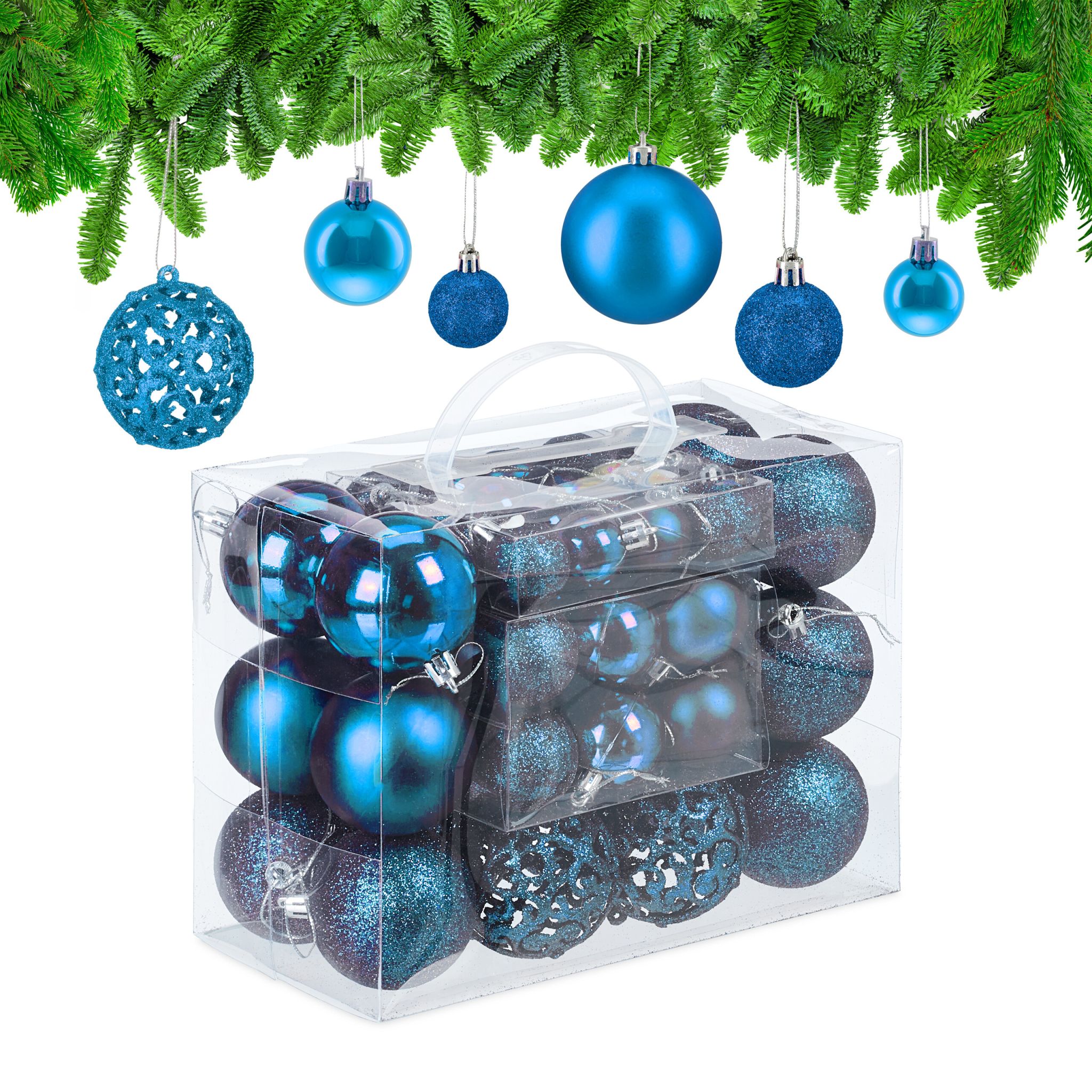 Weihnachtskugeln im 50er-Set Blau-Silber