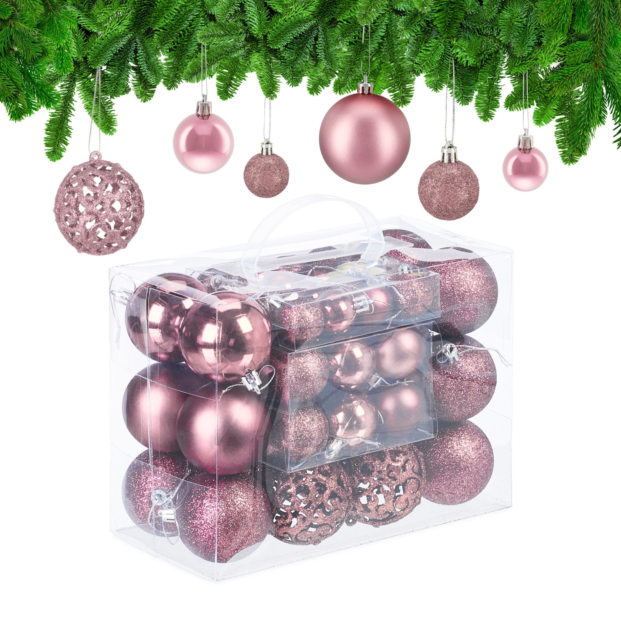 Weihnachtskugeln im 50er-Set Rosa-Silber