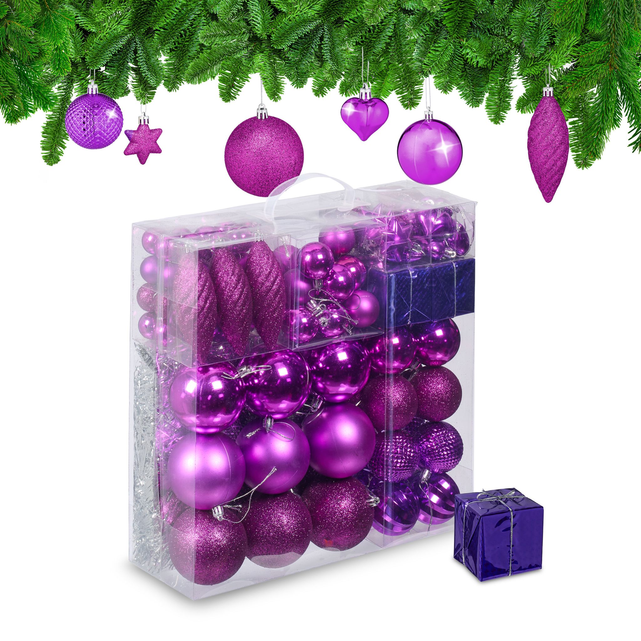 Weihnachtskugeln im 110er-Set Pink-Silber
