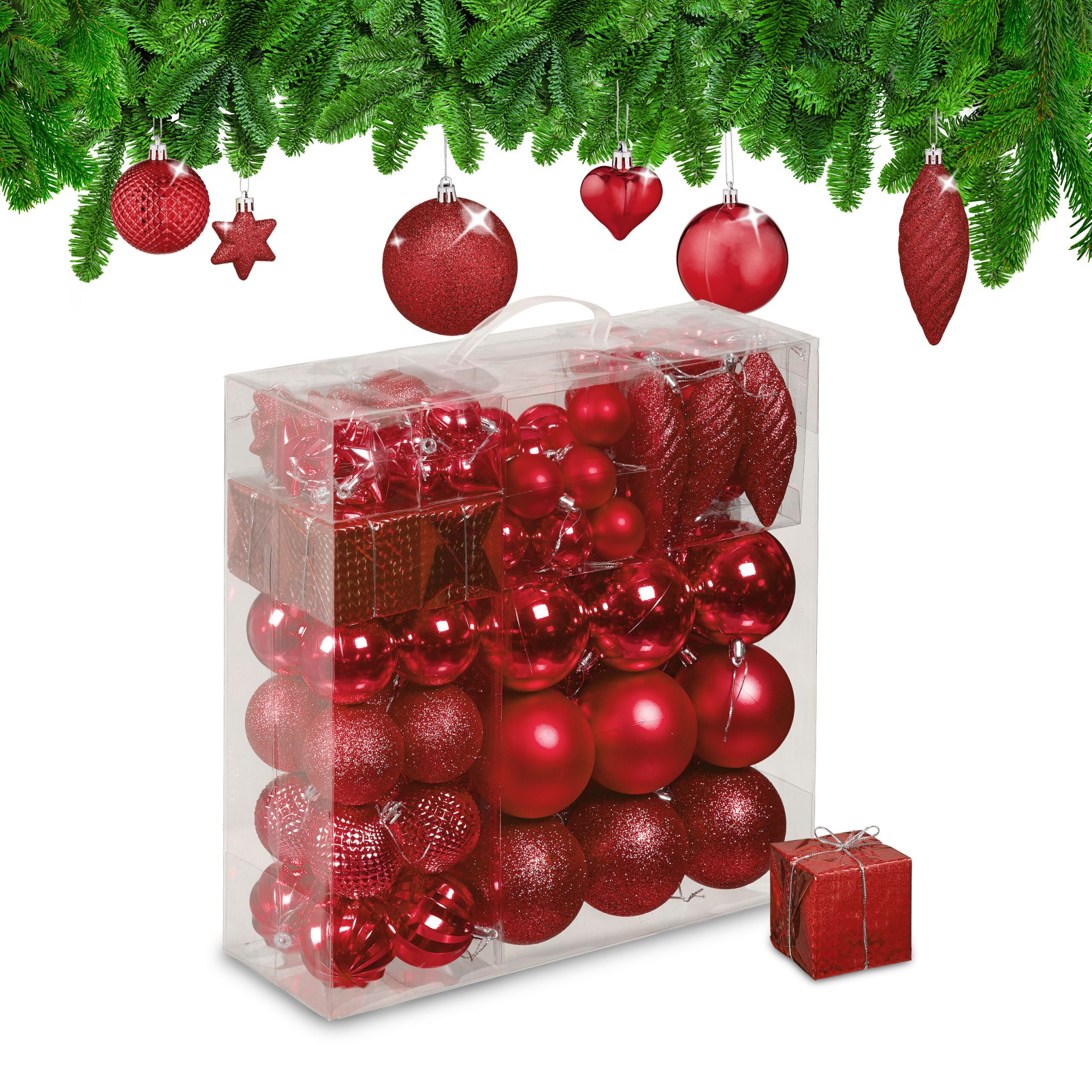 Weihnachtskugeln im 110er-Set Rot-Silber