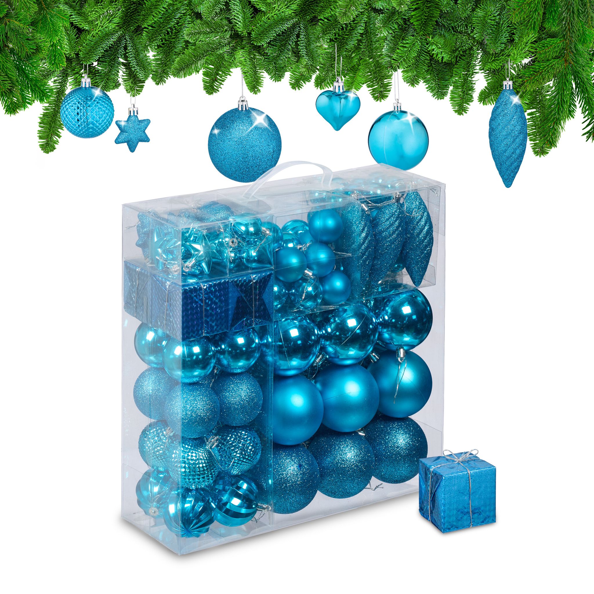 Weihnachtskugeln im 110er-Set Türkis-Silber
