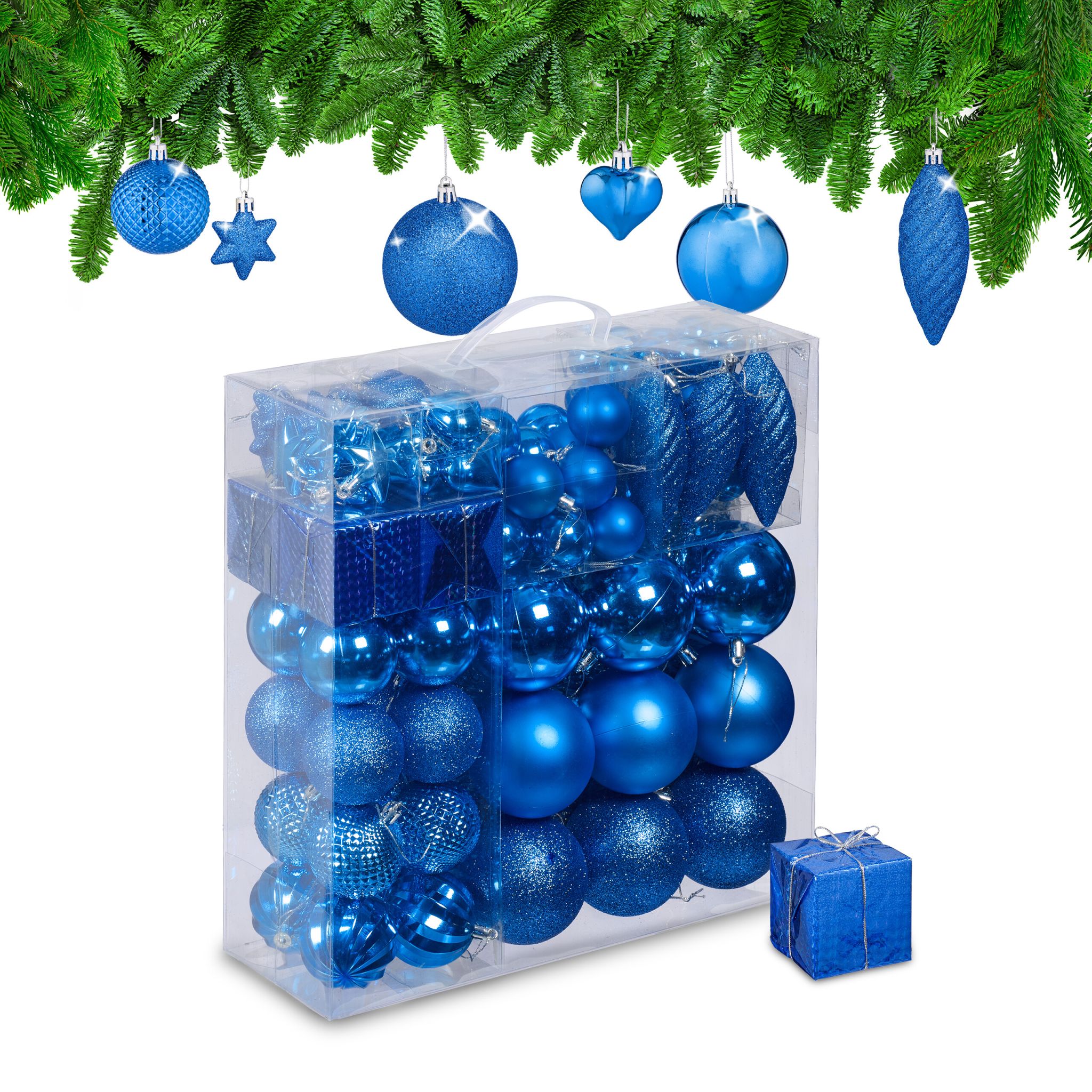 Weihnachtskugeln im 110er-Set Blau-Silber