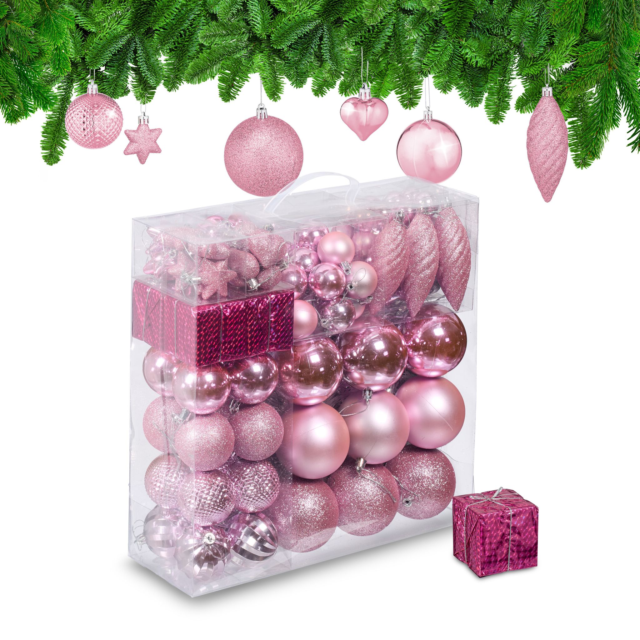 Weihnachtskugeln im 110er-Set Rosa-Silber