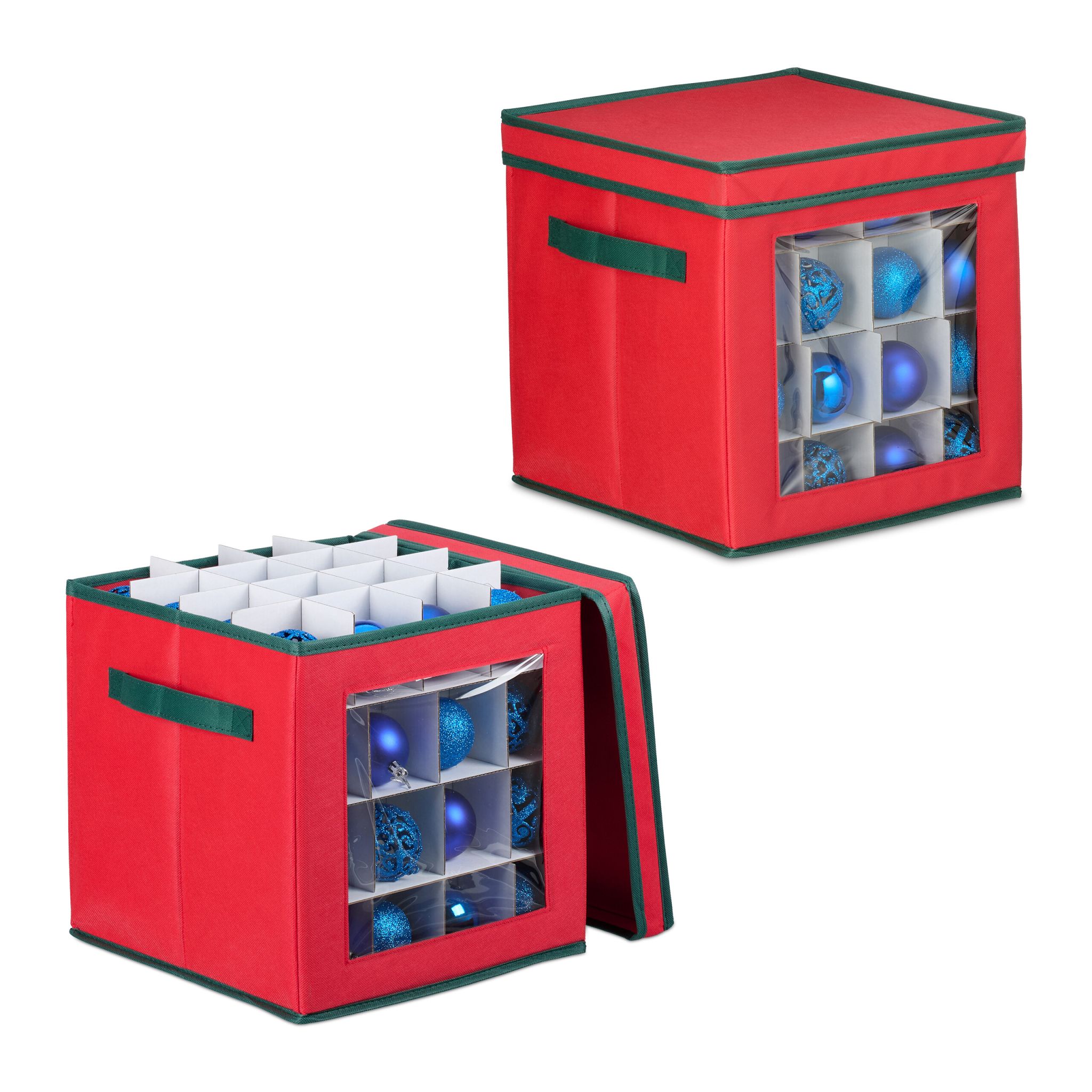 Weihnachtskugel Aufbewahrungsbox 2er-Set Weiss-Rot-Dunkelgrün