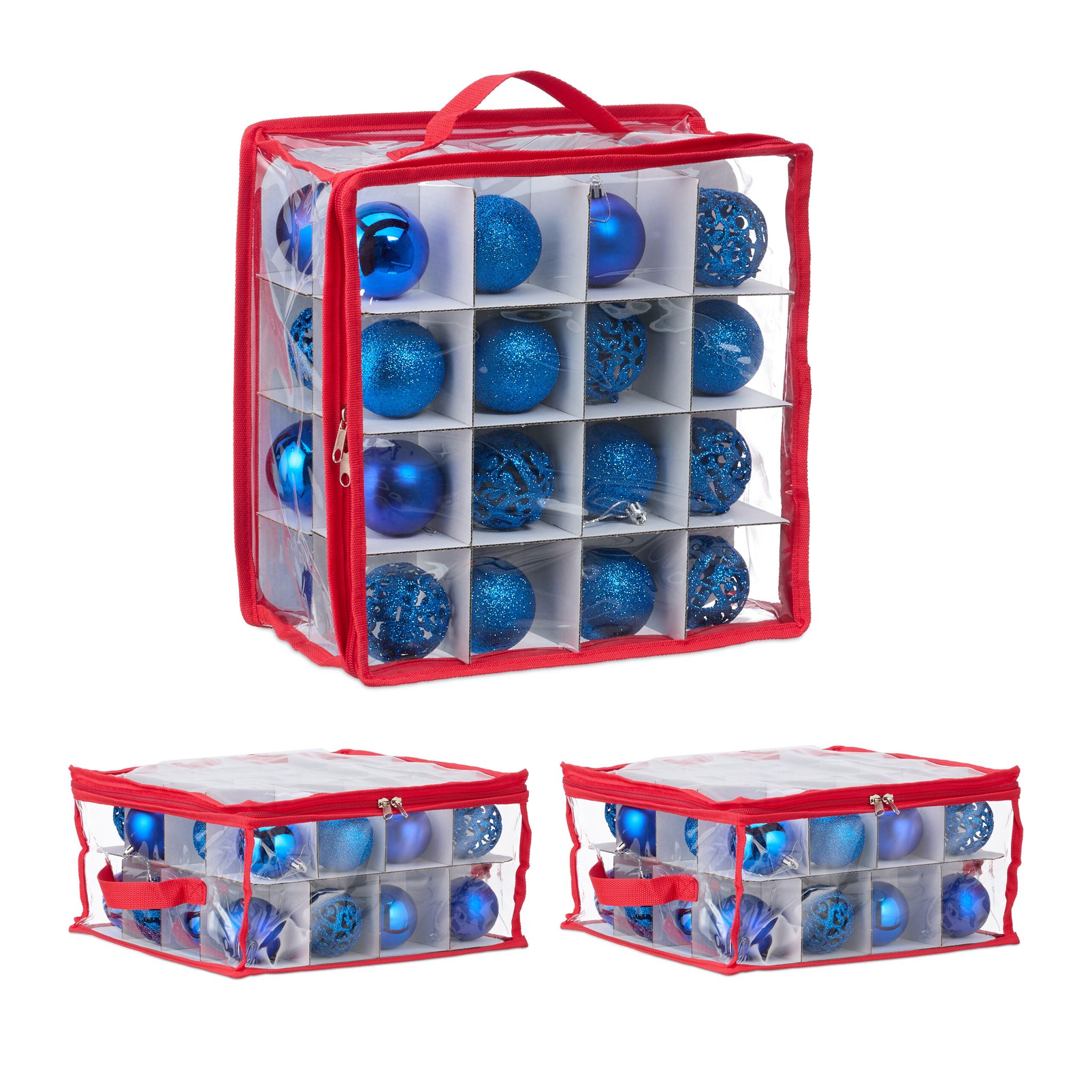 Weihnachtskugel Aufbewahrungsbox 3er-Set Weiss-Rot-Transparent