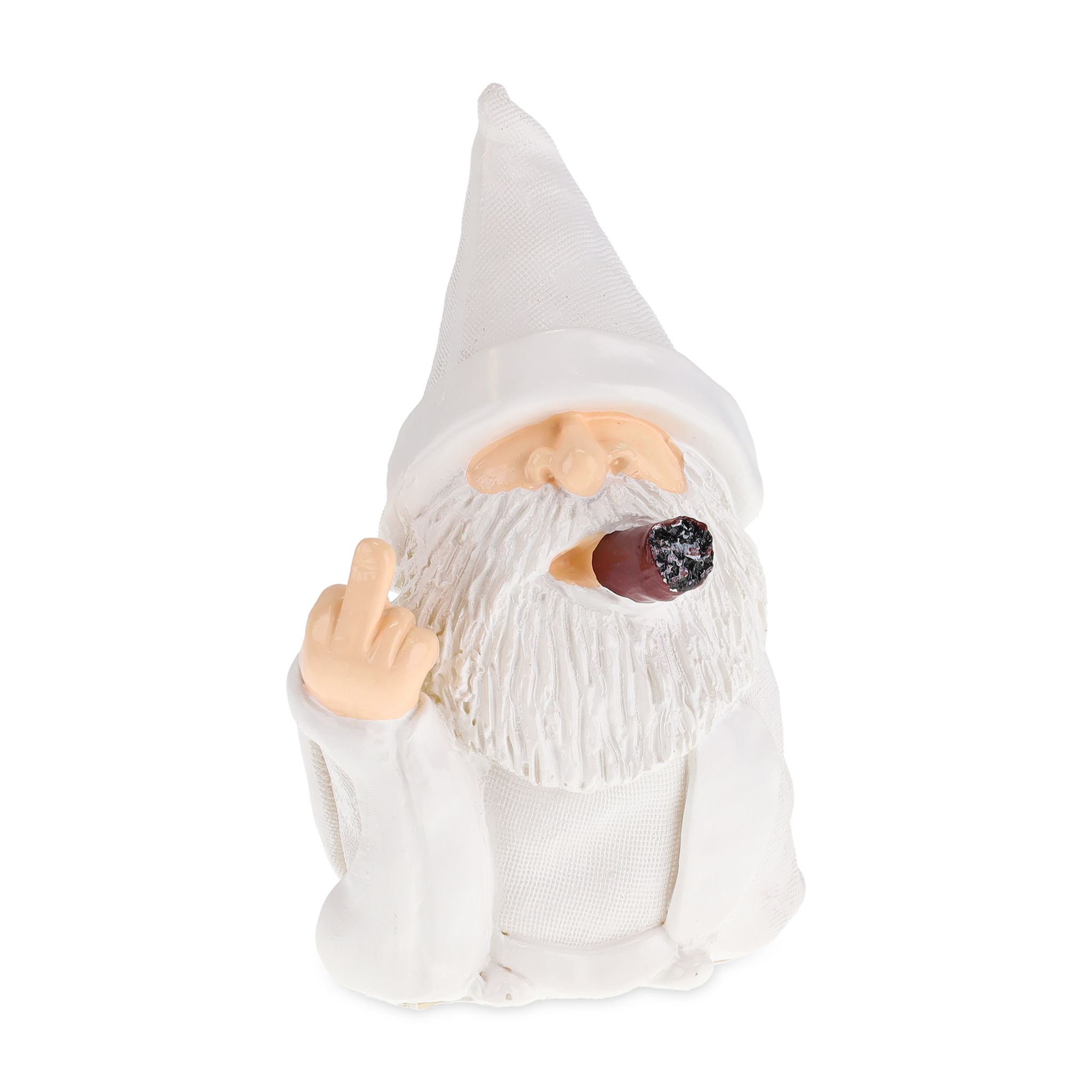 Gartenzwerg mit Mittelfinger Weiss-Braun-Creme