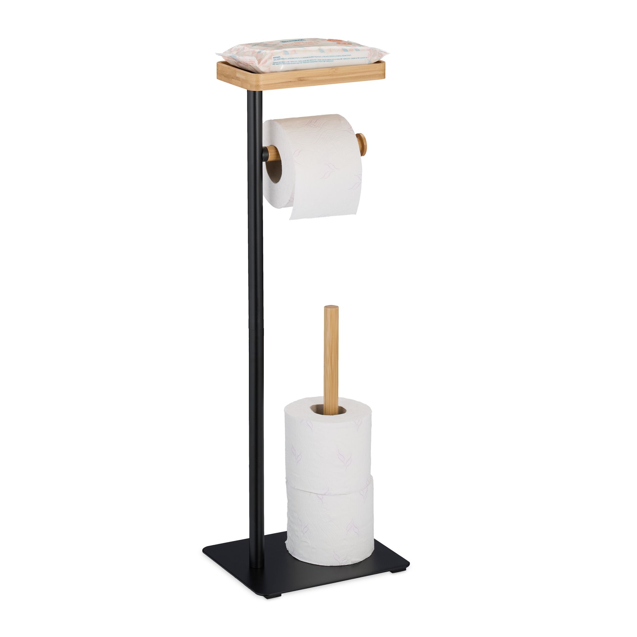 Toilettenpapierhalter mit Ablage Hellbraun-Schwarz