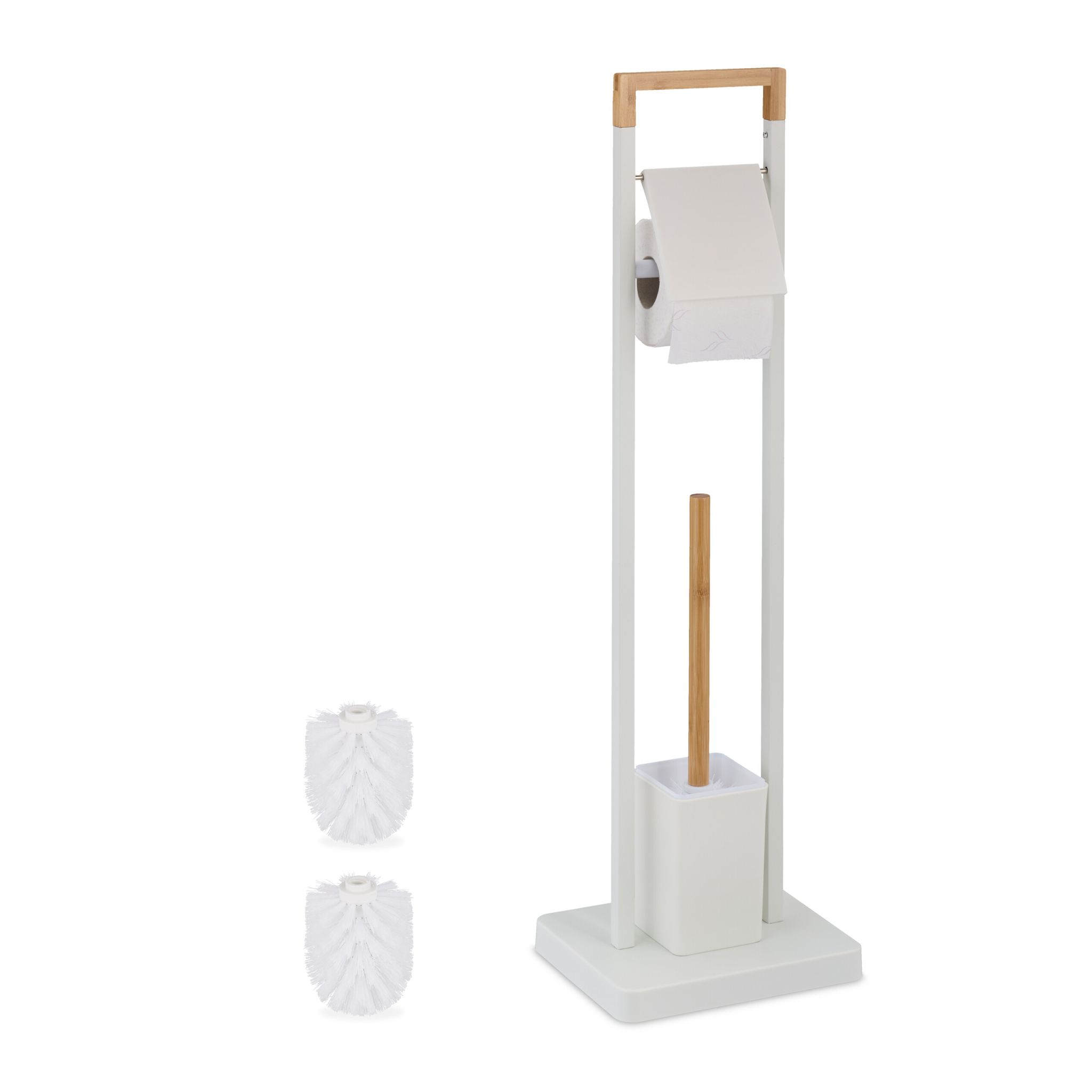 WC Garnitur Bambus & Edelstahl Weiss-Hellbraun